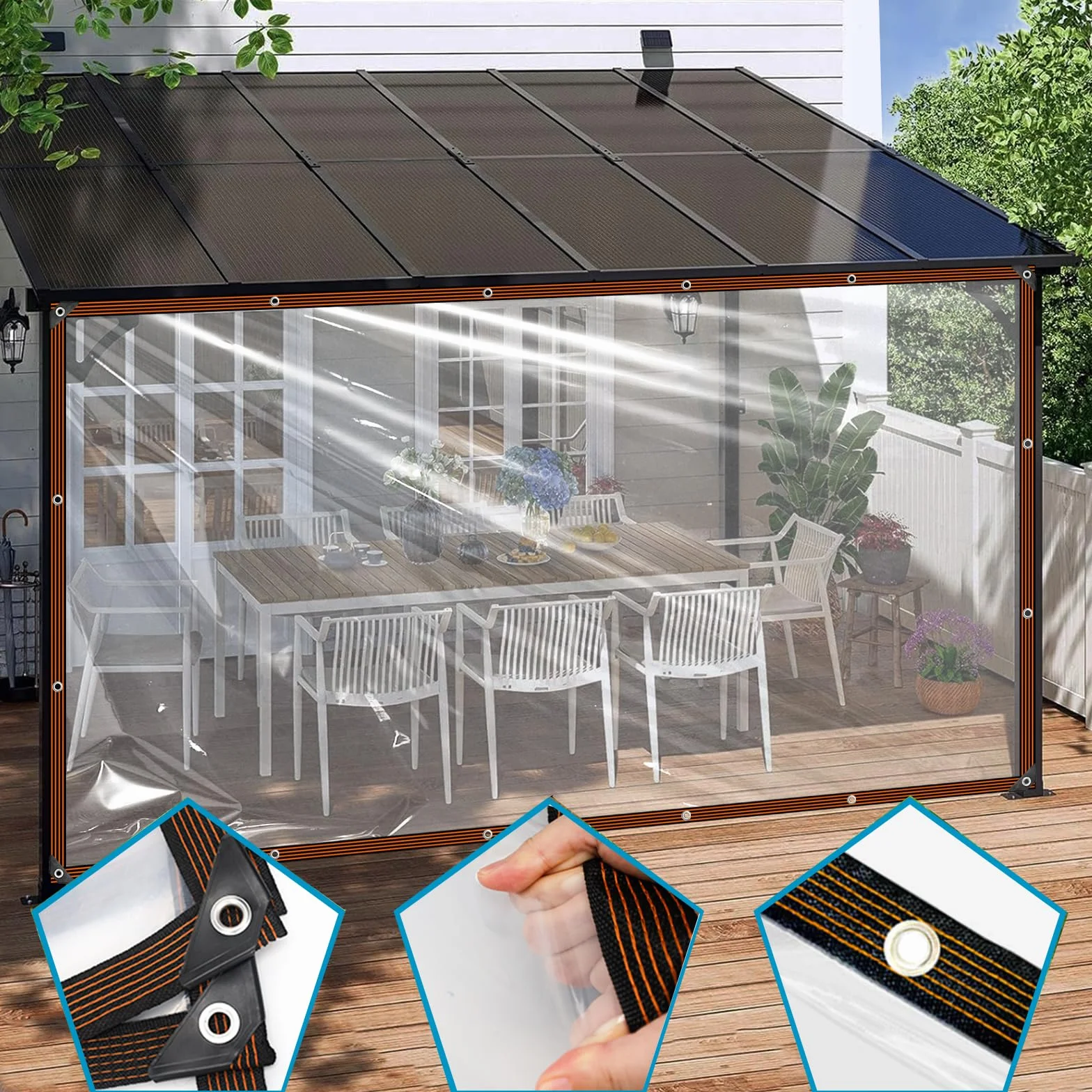 Przezroczysta plandeka z oczkami 2 x 3 m wodoszczelna odporna na warunki atmosferyczne do ochrony mebli ogrodowych