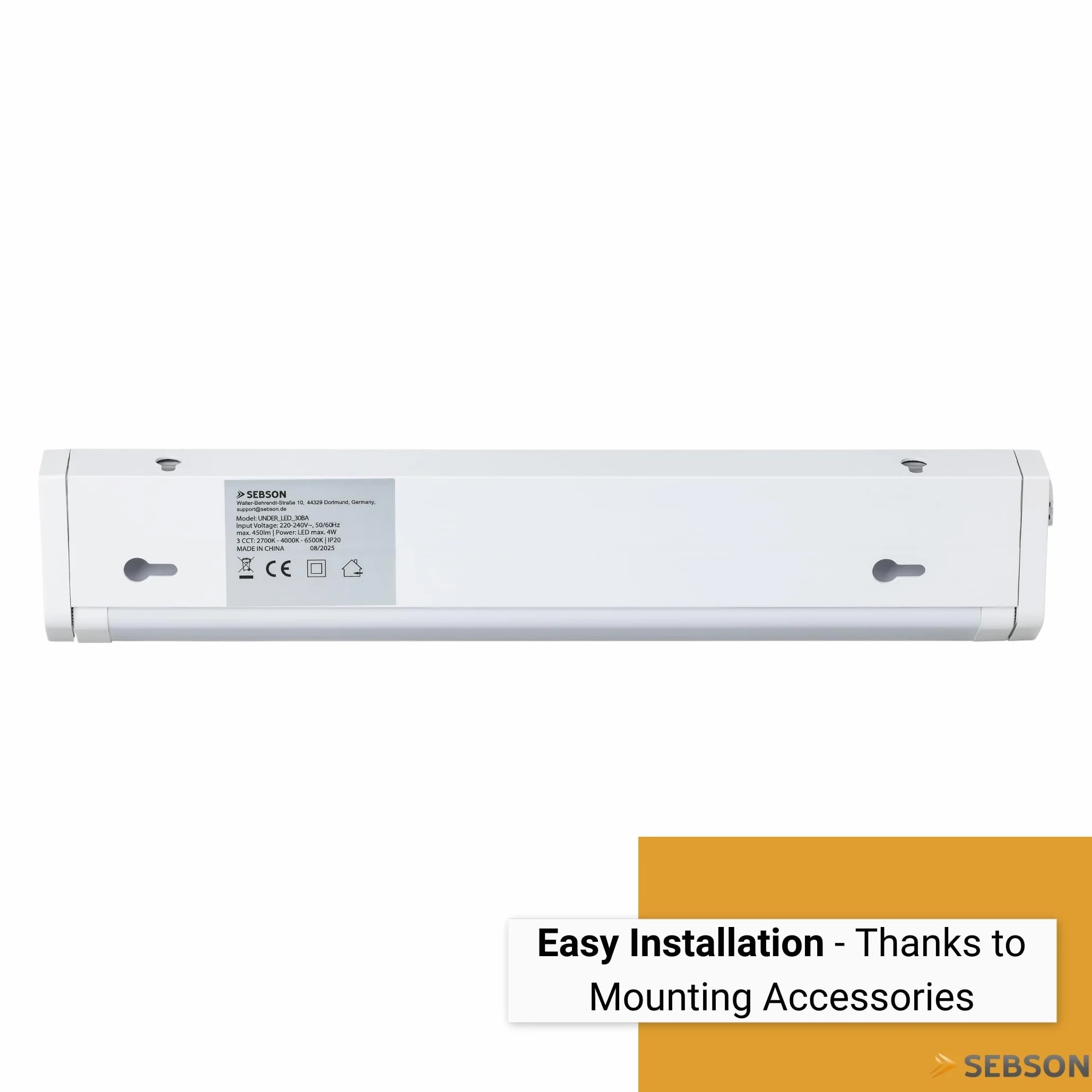SEBSON Lampa podszafkowa LED do kuchni, 30 cm, możliwość ściemniania, 3 kolory światła 2700 K/4000 K/6500 K, wychylna, przełącznik i wtyczka 230 V, listwa świetlna z możliwością przedłużenia