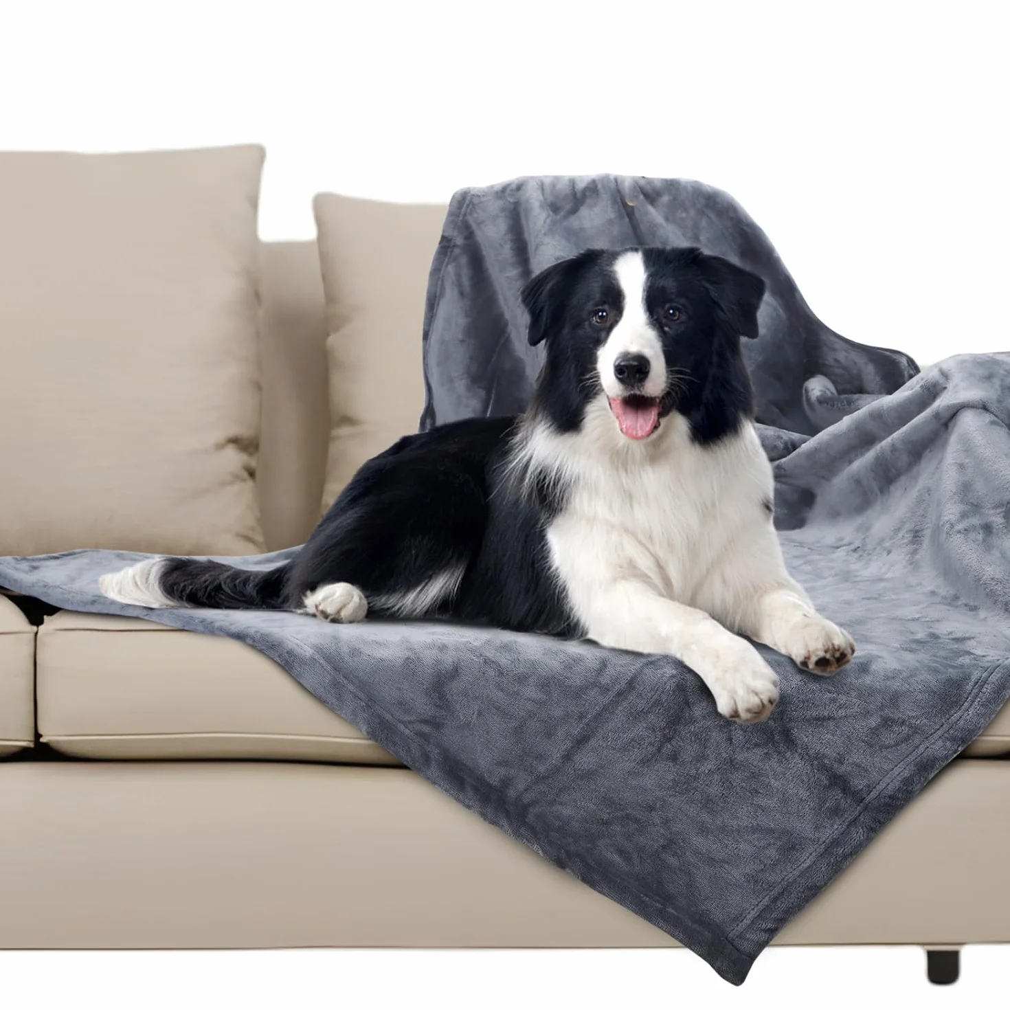 Nobleza Wodoodporny koc dla psa XXL 203 x 152 cm, miękki puszysty pluszowy zwierzak zmywalny szczelny pluszowy koc na sofę i łóżko, dwustronny, szary