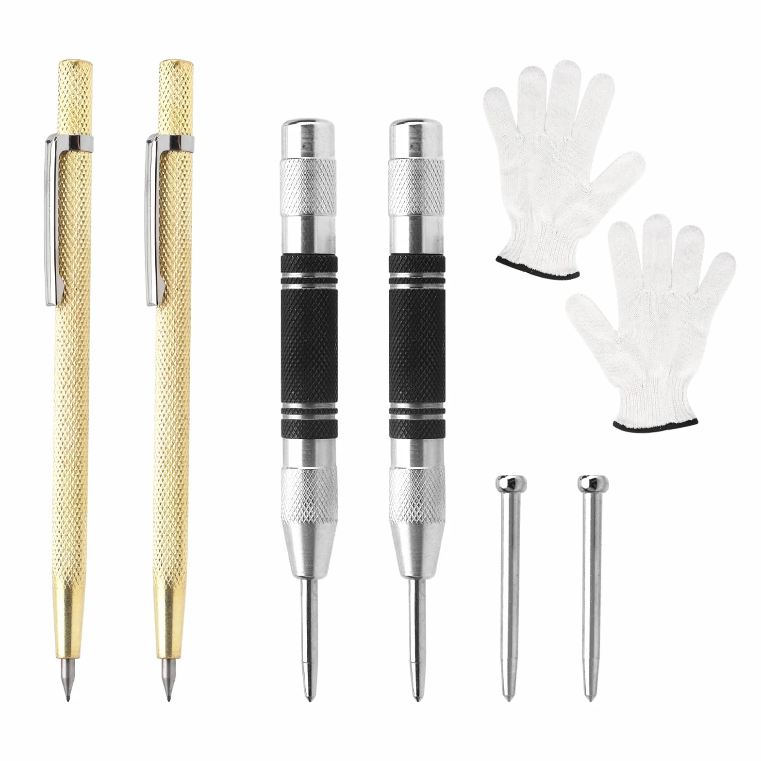 Zestaw 2 automatycznych końcówek i 2 szpilek powrotnych 130 mm, 2 zapasowe końcówki i rękawiczki