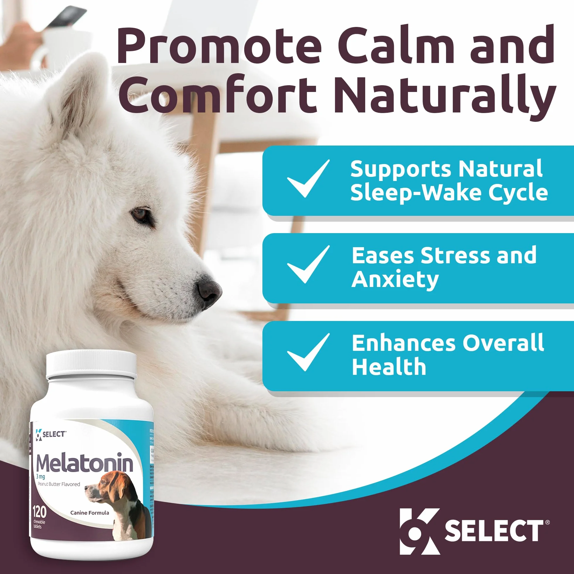 K9 Choice Melatonin for Dogs - 120ct (3 mg) Tabletki - Peanut Masło Flavor