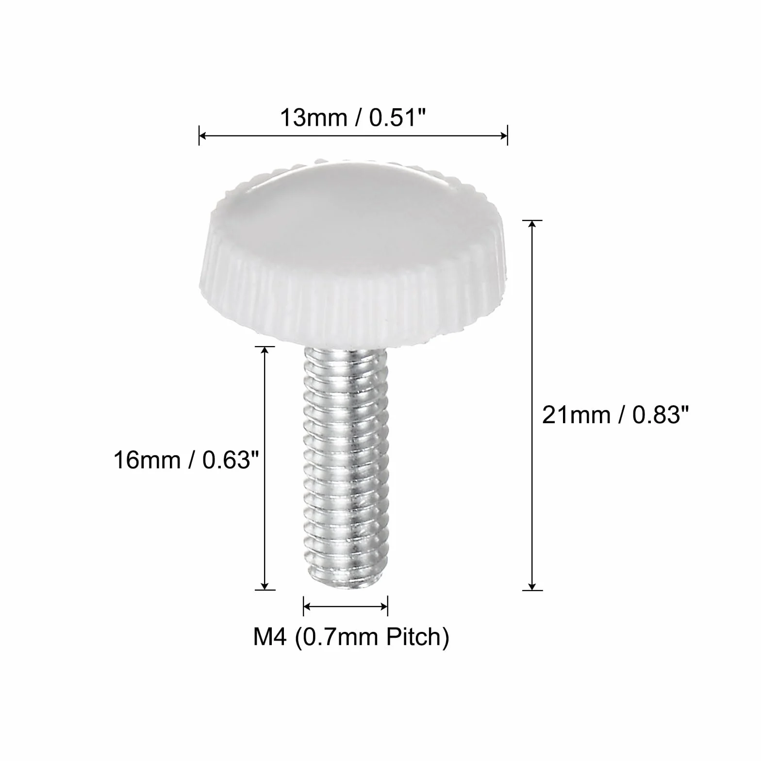 QUARKZMAN 20 sztuk gwintowanych guzików M4 x 16 mm z radełkowanym uchwytem, śruby kciukowe, uchwyt z tworzywa sztucznego, guziki ręczne z trzpieniem gwintowanym, białe