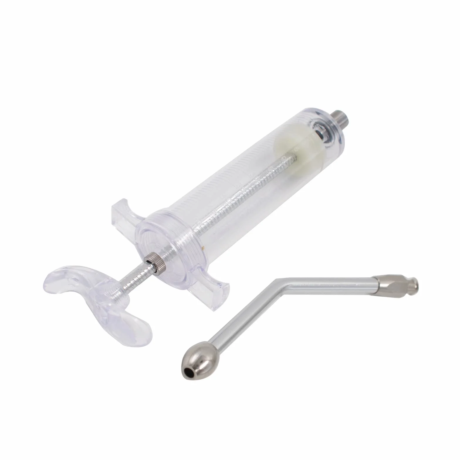 Metalowa strzykawka, 50 ml, dozownik karmy dla zwierząt z zakrzywioną rurką metalową, wielokrotnego użytku, materiał ze stali nierdzewnej, dla ptaków, papugi, kotów, szczeniaków, zwierząt domowych, małych zwierząt