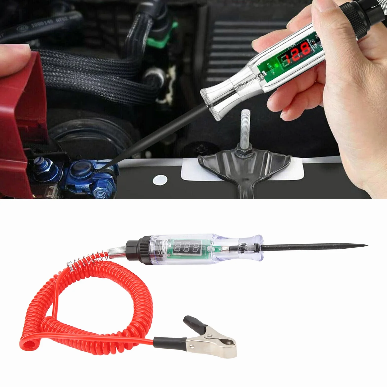Tester Obwodów Samochodowych DC 6 V/12 V/24 V/36 V, Test Samochodowy, Cyfrowy Tester Obwodów LED, Test Ciągłości Napięcia, Auto Elektryczne światło Testowe Napięcia/długa Sonda do