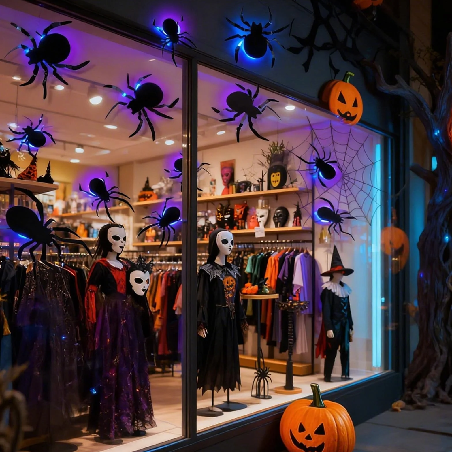 ALEGRE Dekoracja Halloween pająki 3D LED świecące naklejki ścienne 4 rozmiary