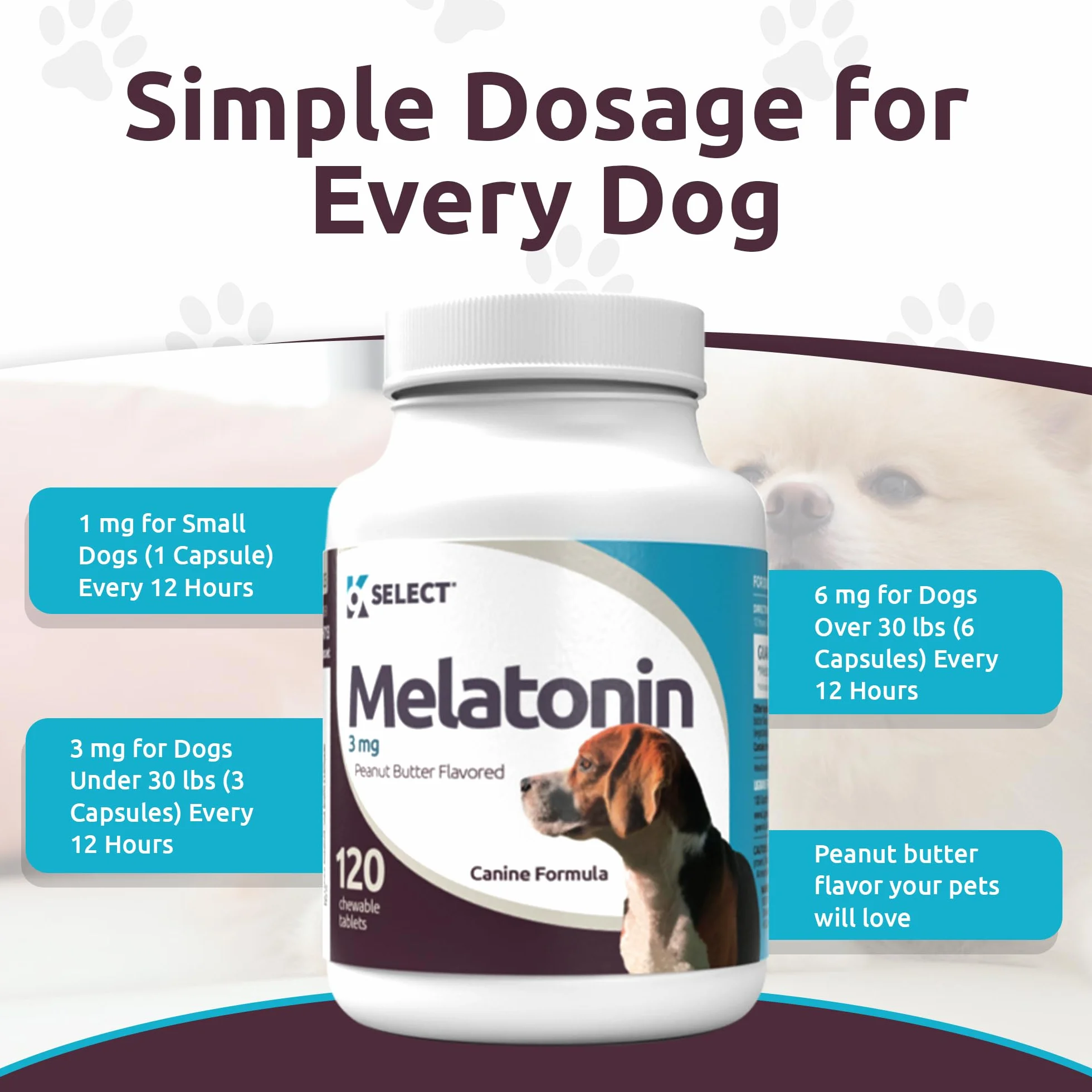 K9 Choice Melatonin for Dogs - 120ct (3 mg) Tabletki - Peanut Masło Flavor