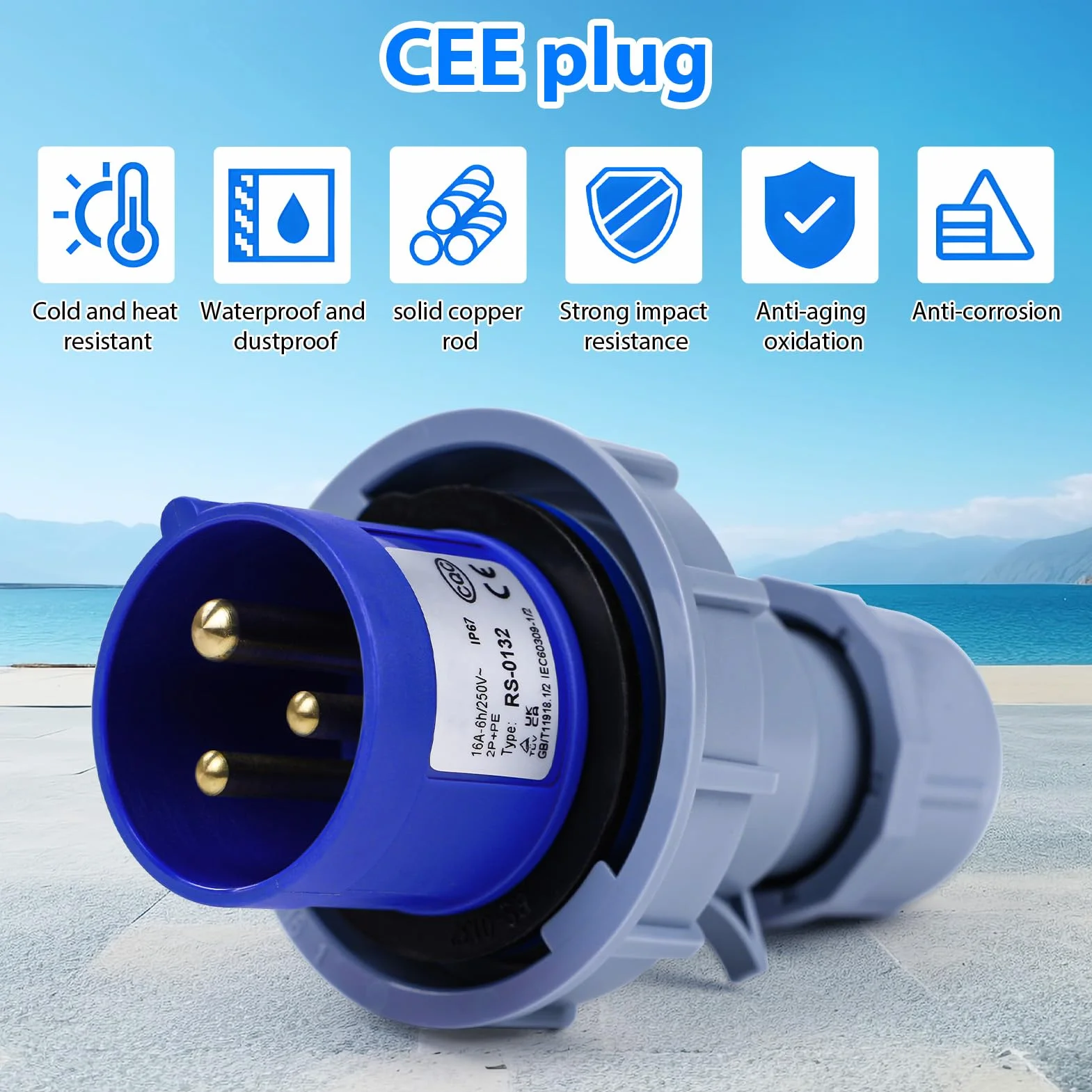 Adapter Przemysłowy 250V 16A 2P + E, 3-Pinowy Adapter Wtyczki/Gniazda Elektrycznego CEE Ip67 Wodoodporne Ognioodporne Złącze Sprzęgła Gniazdowego (Wtyczka)