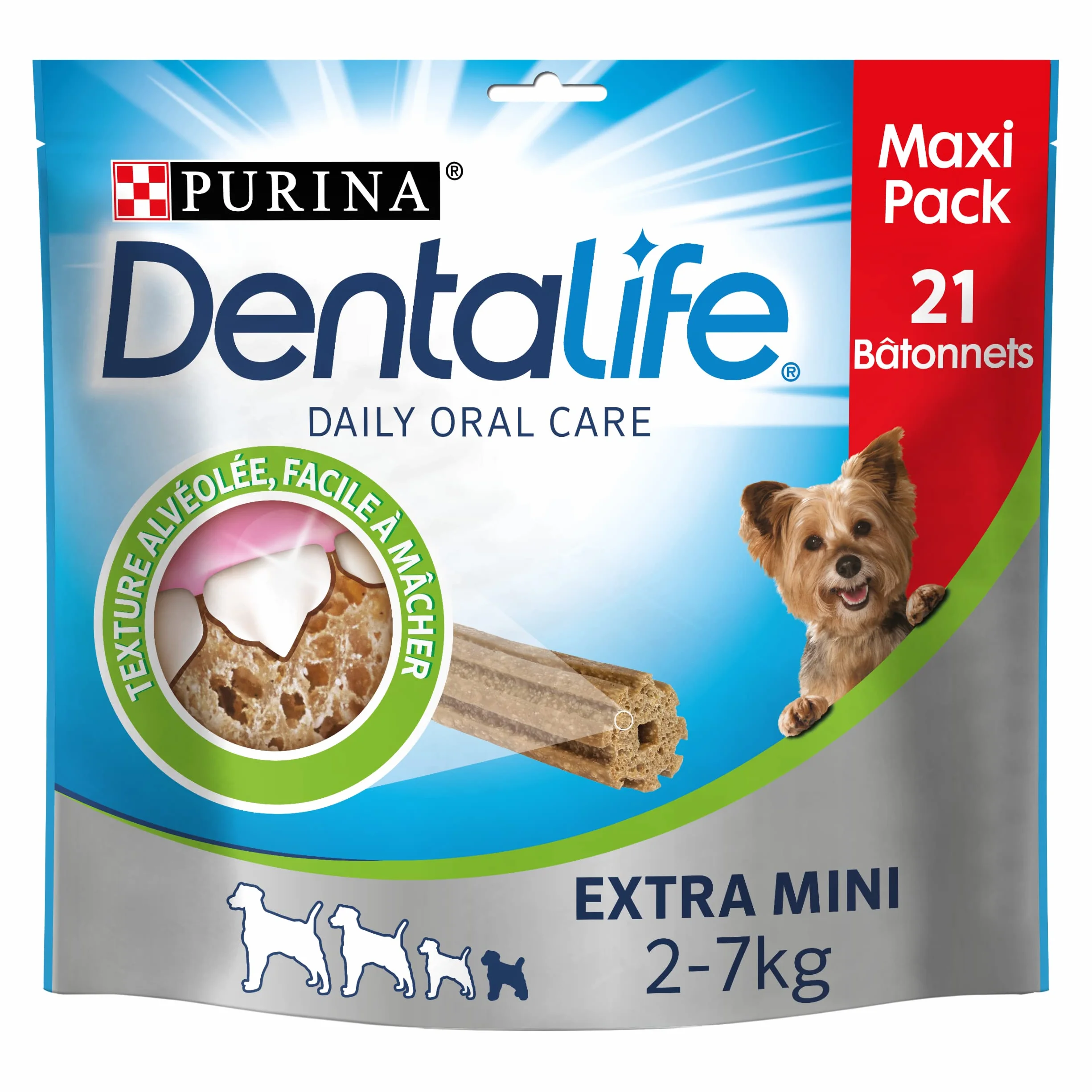 PURINA DENTALIFE EXTRA MINI | Przysmaki dla bardzo małych psów |21 patyczków do żucia | Kurczak | Pakiet Maxi 207 g | Higiena jamy ustnej