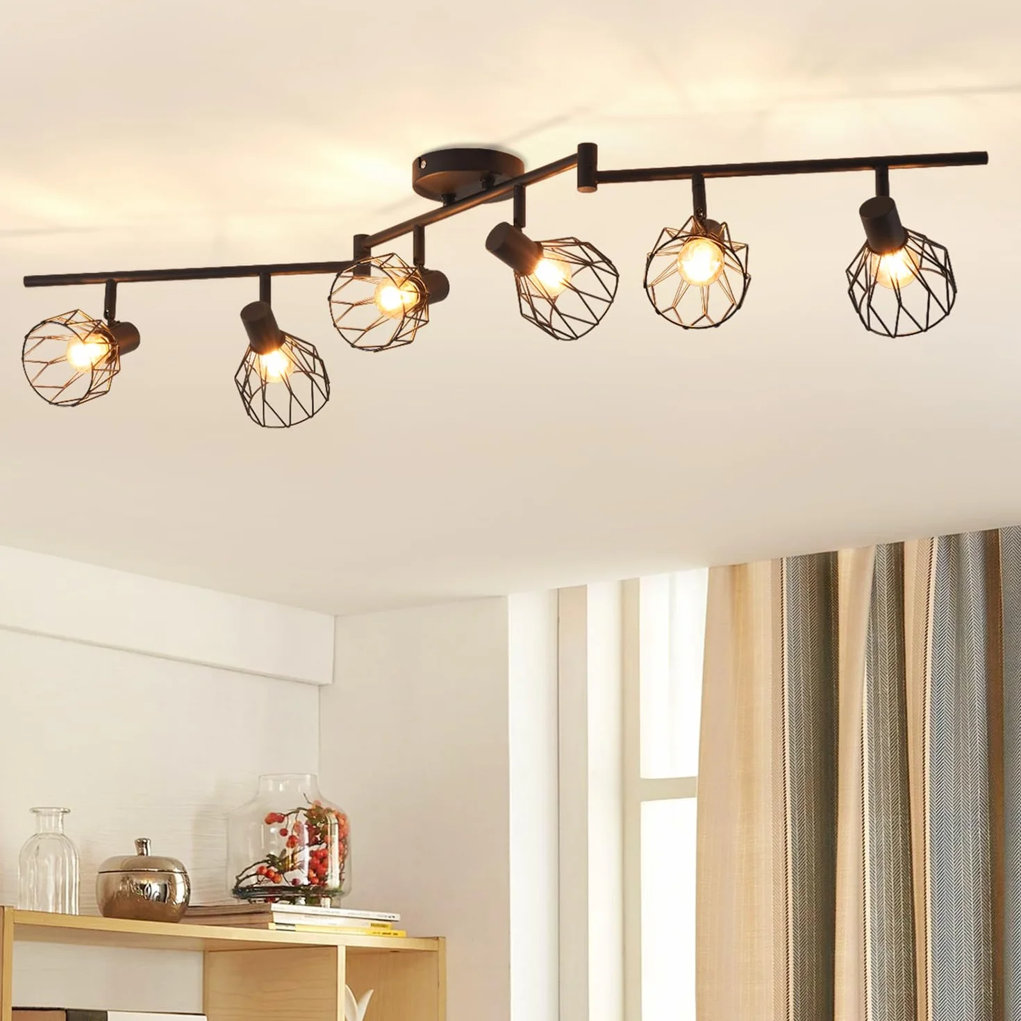 ANWIO Lampa sufitowa, 6 reflektorów LED do wnętrz sufitowych E14, oświetlenie sufitowe czarne z prostokątną podstawą, obrotowa lampa sufitowa LED (bez żarówek).