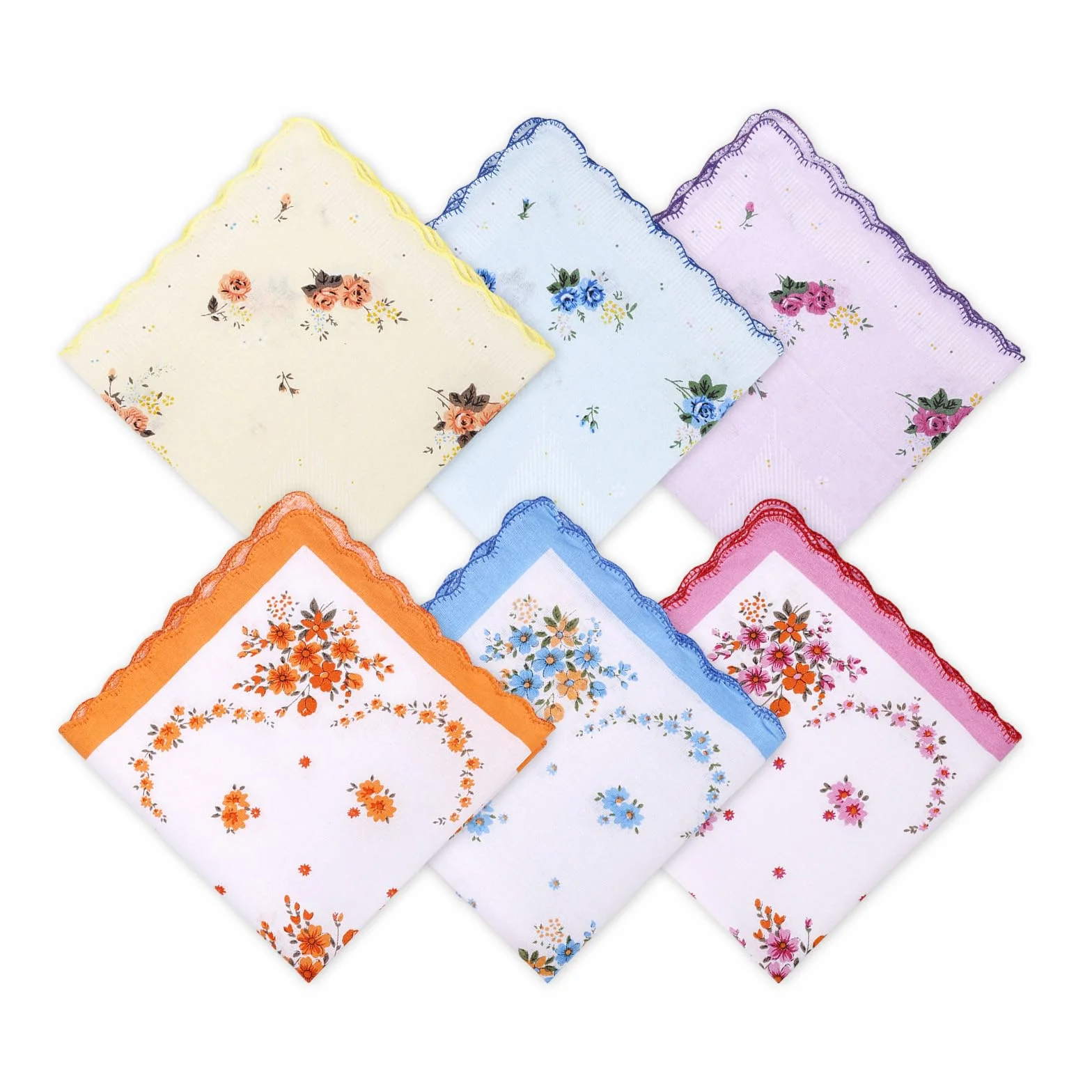 Mikovivi 6 Szt. Chusteczki Bawełniane, 30 x 30 cm 2 Style Miękkie Chusteczki z Haftowanymi Kwiatami w Stylu Vintage Damskie Bawełniane Akcesoria na Wesele dla Kobiet