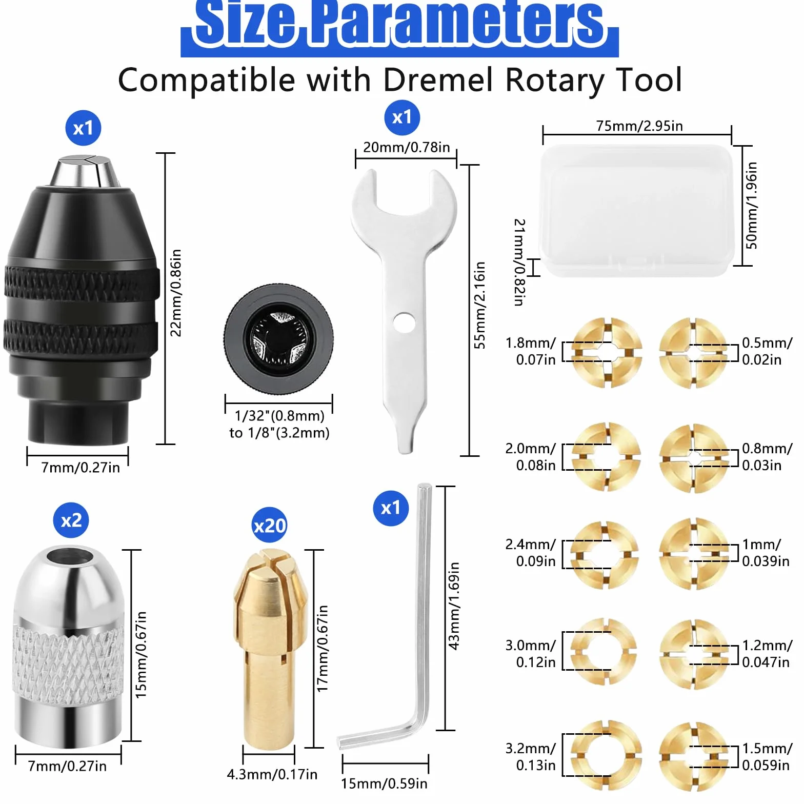 Zestaw 26 adapterów do uchwytu wiertarskiego, zestaw tulejek zaciskowych do Dremel z pudełkiem, uchwyt wiertarski Dremel 4486, tuleje zaciskowe 4485, zestaw akcesoriów do narzędzi wielofunkcyjnych do