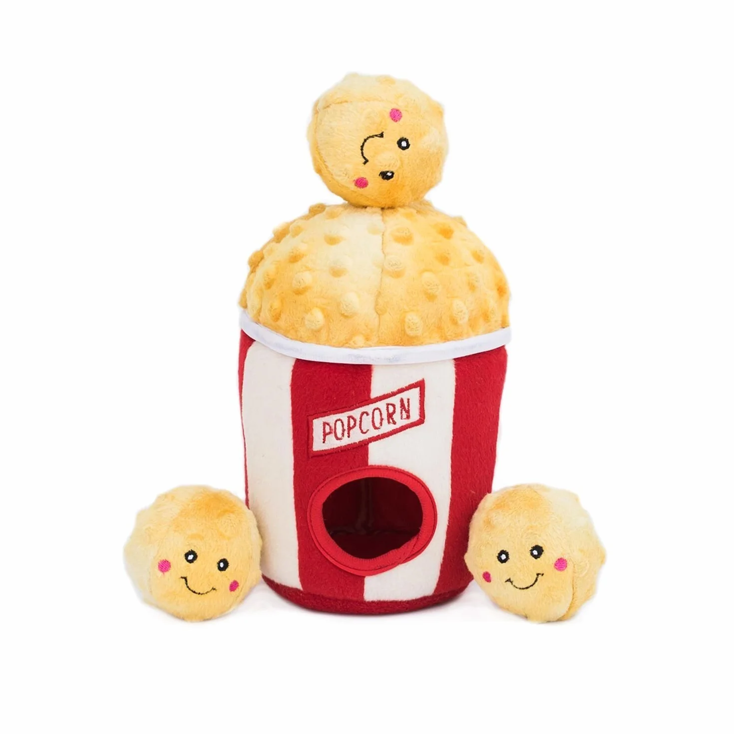 ZippyPaws - Food Buddies Burrow, interaktywna piszcząca pluszowa zabawka dla psa w chowanego - wiadro na popcorn