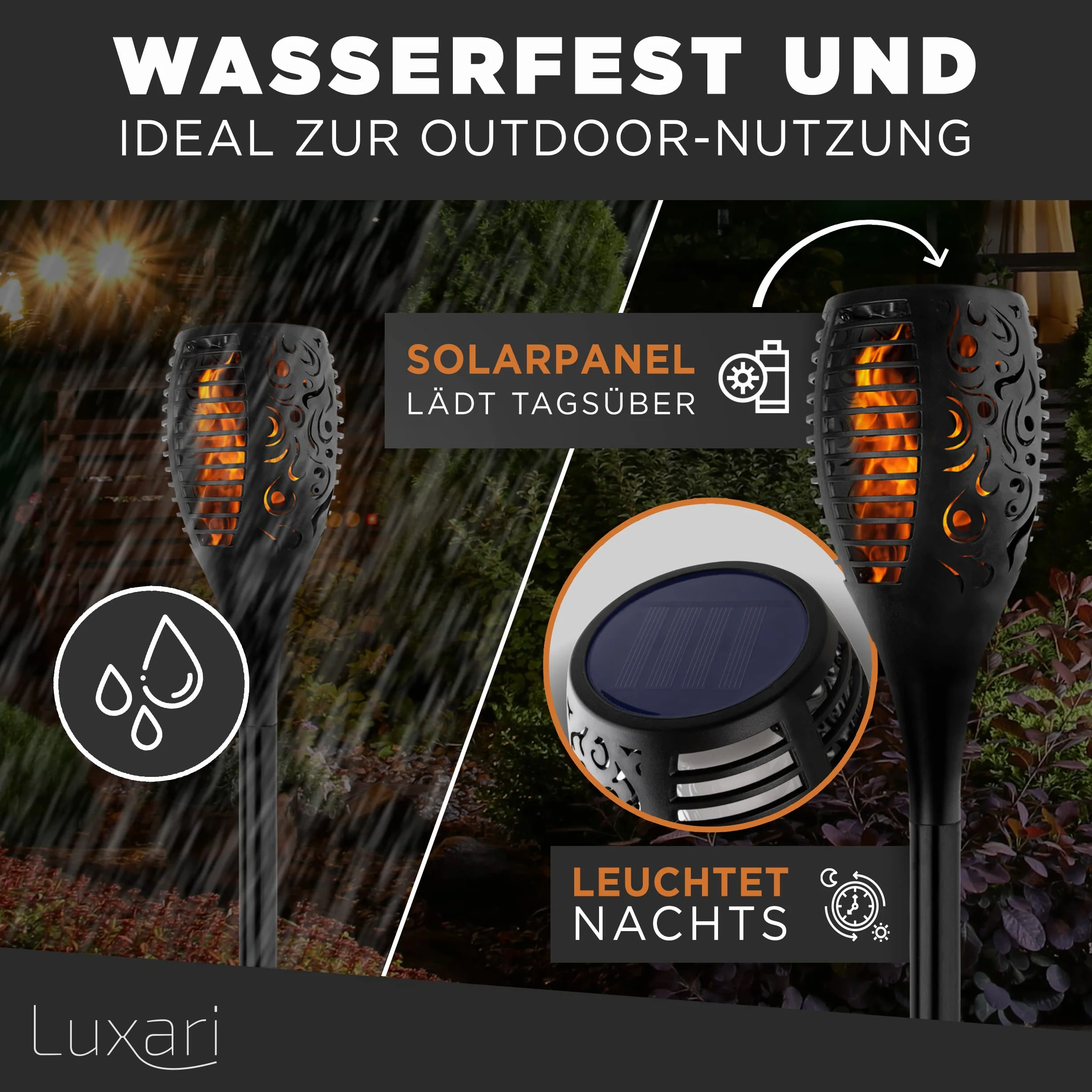 Solarna Latarka Ogrodowa - 4x Realistyczne Płomienie - Lampa na Zewnątrz - Wodoodporna i Automatyczna