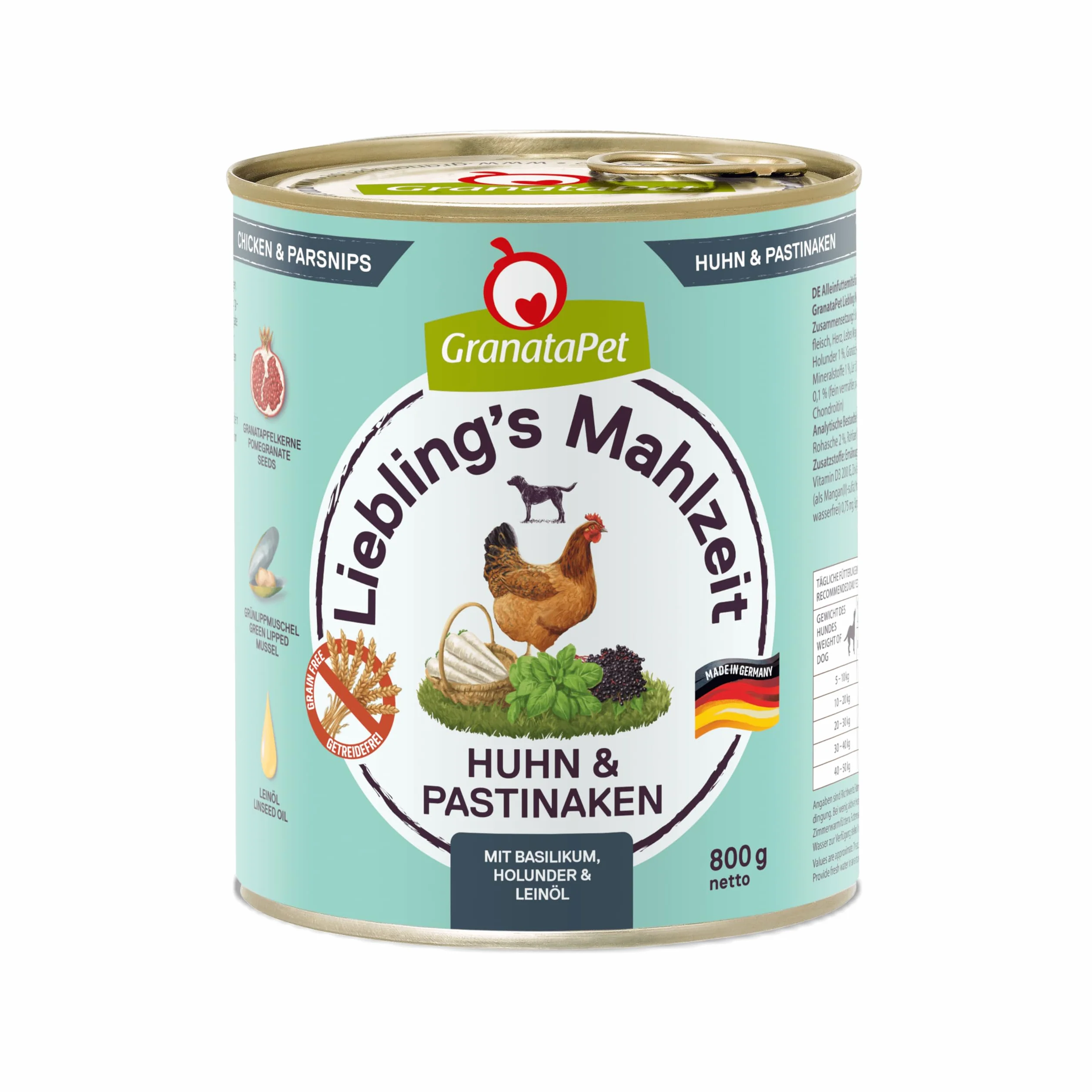 GranataPet Liebling’s Mahlzeit Angus Kurczak i Pasternak w puszkach Karma dla Psa 6 x 800 g