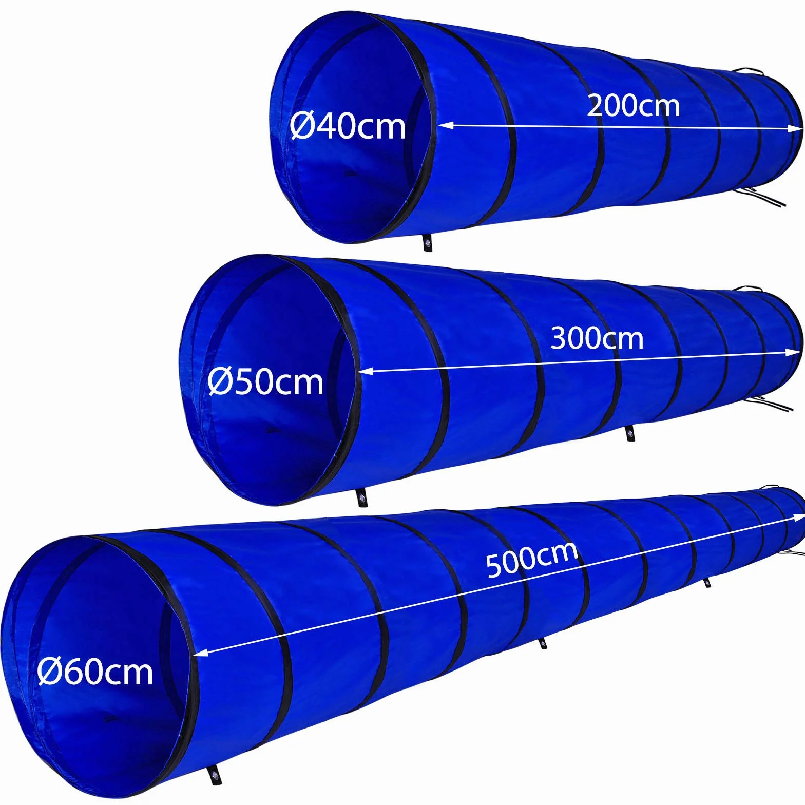 lionto Tunel zewnętrzny dla dużych i małych psów, 300x50 cm, składany tunel do zabawy z kotwami, wykonany z wytrzymałego materiału, stabilny tunel agility z praktyczną torbą, niebieski