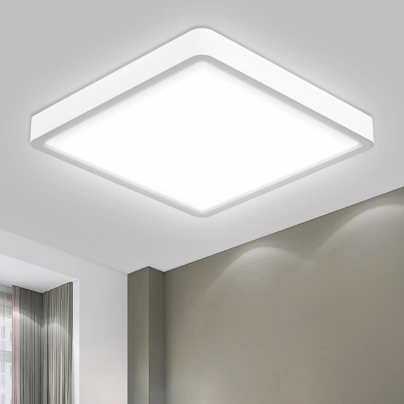 LQWELL® Lampa Sufitowa LED, IP44 Wodoodporna Lampa Łazienkowa Kwadratowa Płaska 18W 6000K 1600 Lm Cienka Do Salonu Łazienka Sypialnia Kuchnia PrzedpokÓJ Piwnica Biuro, 220 * 24 Mm
