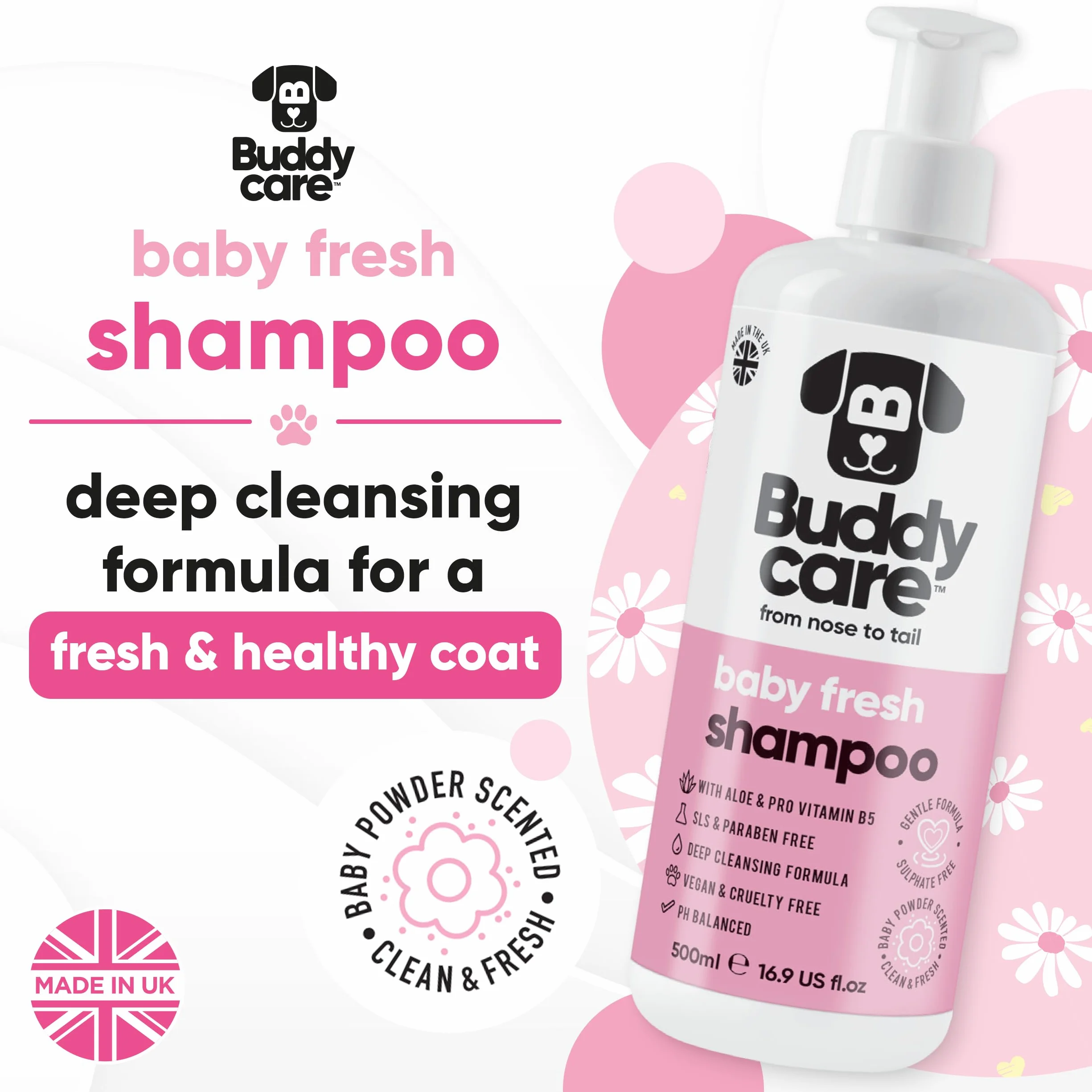 Baby Fresh Dog Shampoo by Buddycare | Deep Cleansing Shampoo for Dogs | Fresh Scented | with Aloe Vera and Pro Vitamin B5 (16.90oz)