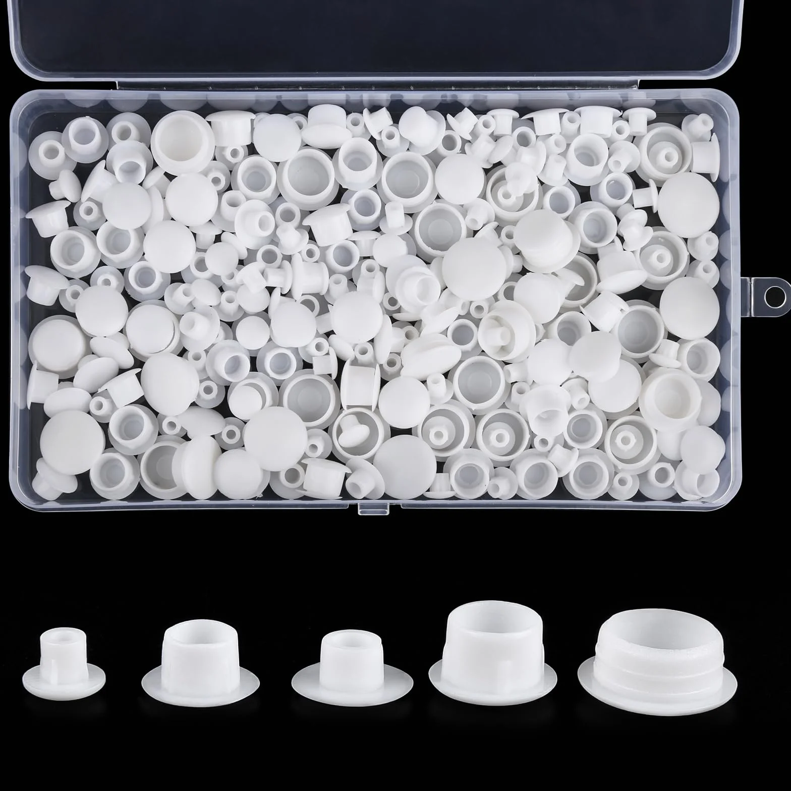 200 sztuk nakładek na śruby do otworów, zaślepka śrubowa z tworzywa sztucznego z pudełkiem, biała osłona śrub, okrągłe zaślepki 5 mm/6 mm/8 mm/10 mm/12 mm