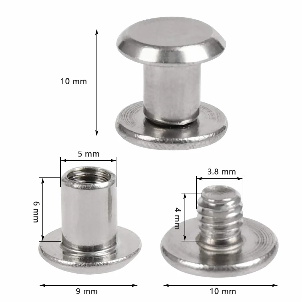Zestawy śrub Chicago 5 mm 100 szt., TIMESETL Binding Screws Nit z guzikami Chicago Płaskie skórzane nity Chicago, 50 Nitów Chicago, 50 Nitów Chicago+50 zakrętek, niklowana książka, 5 x 6 mm