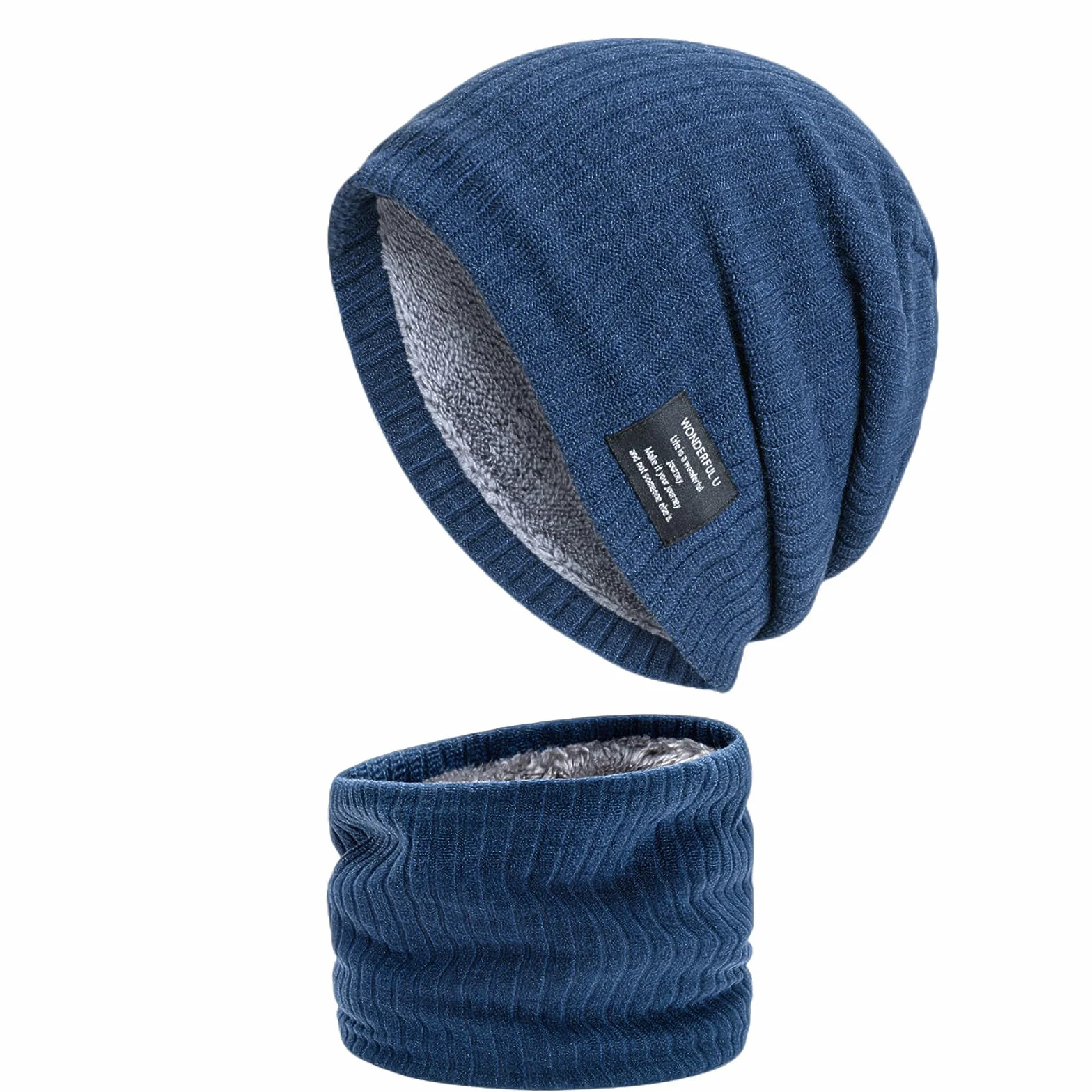 Czapka zimowa zestaw szalików, uniseks, gruba ciepła dzianinowa czapka typu beanie, okrągły dekolt, ocieplacz na szyję, zestaw z polarem, do sportów na świeżym powietrzu, narciarstwa, wędrówek,
