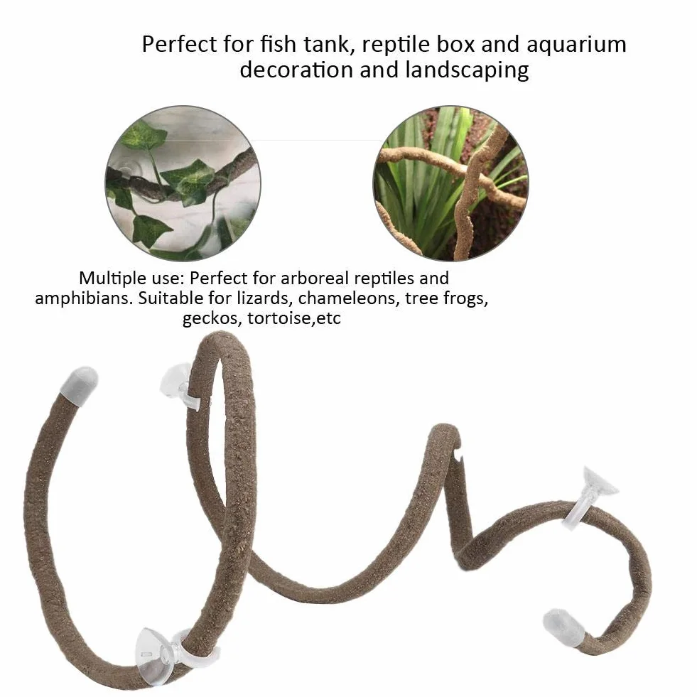 Gałąź wspinaczkowa dla gadów 4,92 stopy Elastyczny gad Jungle Vines Terrarium Rattan Pet Habitat Decor z przyssawkami dla jaszczurek Wspinaczka po gekonach (L)