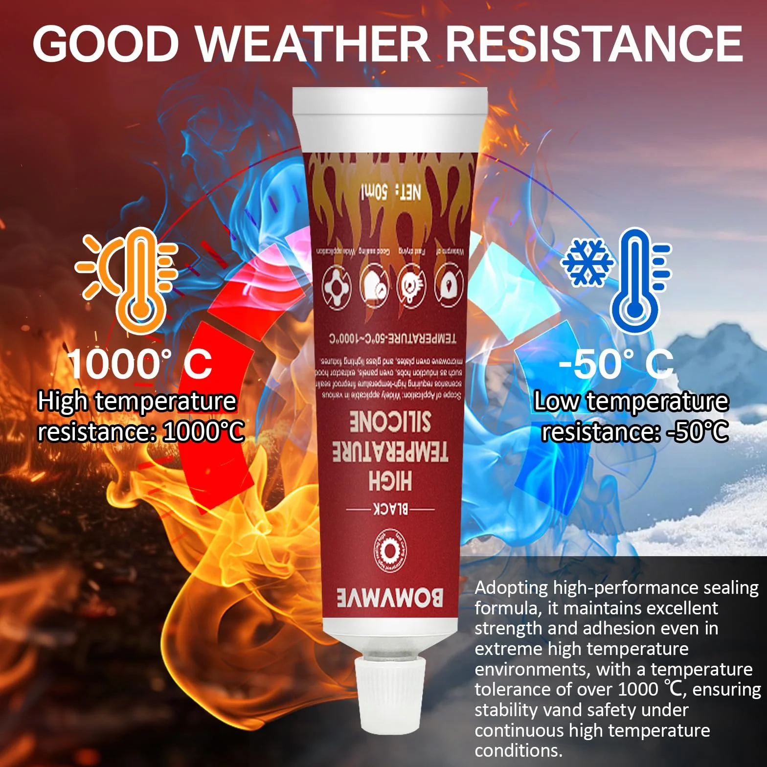 Klej wysokotemperaturowy, silikon ogniotrwały, ogniotrwały, klej wysokotemperaturowy, wytrzymuje do 1000°C, do kominków, pieców, kotłów grzewczych (czarny)