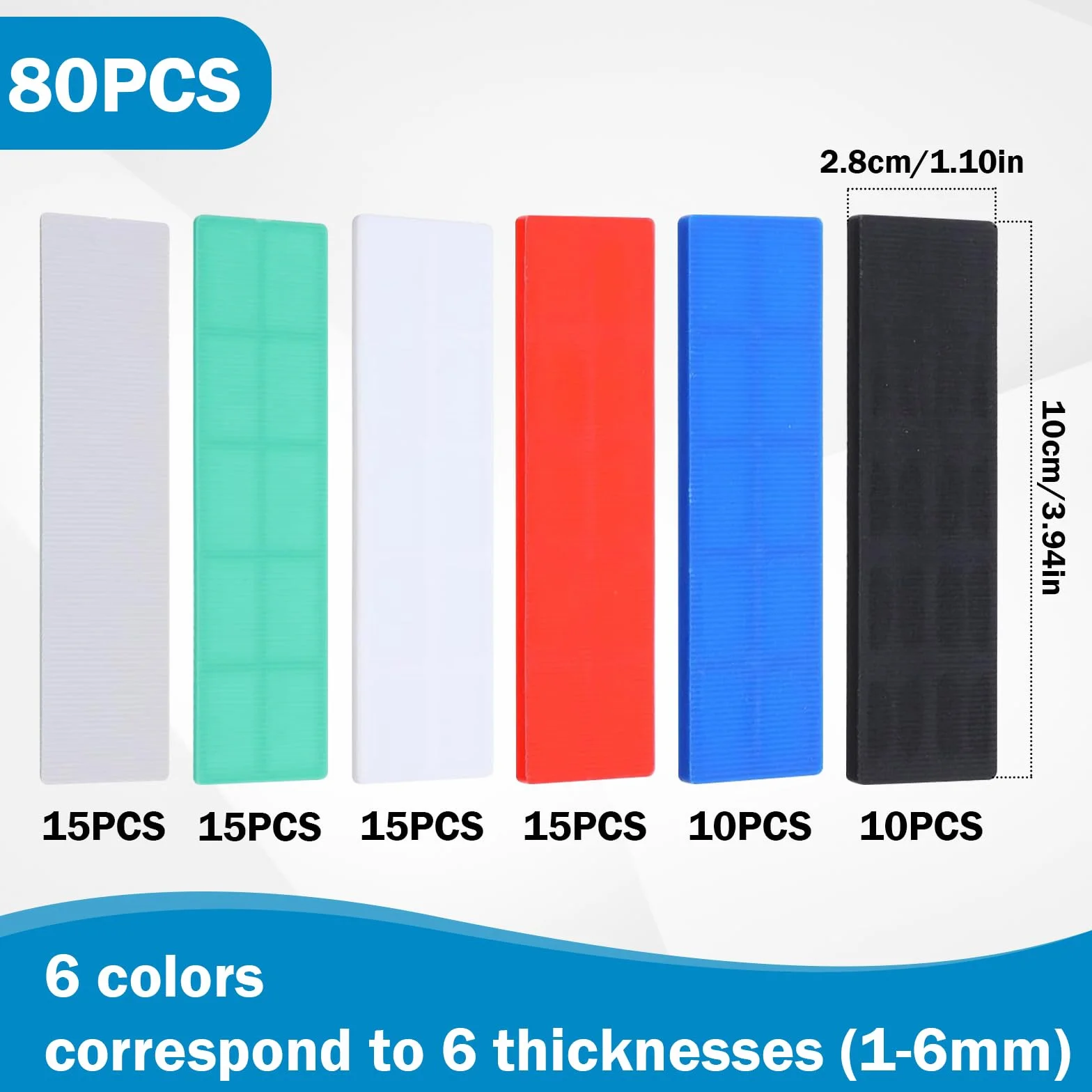 Zestaw podkładek dystansowych z tworzywa sztucznego 80 sztuk 28x100 mm 1-6 mm kliny szklane