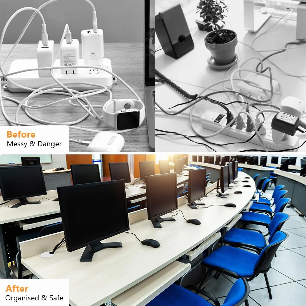Flintronic 12 sztuk przelotka do kabli z piłą szybową, Ø60mm (2,4 cala) Okrągła przelotka do kabli biurkowych, okrągła osłona otworu kablowego na biurko, przelotka do przewodów komputerowych do