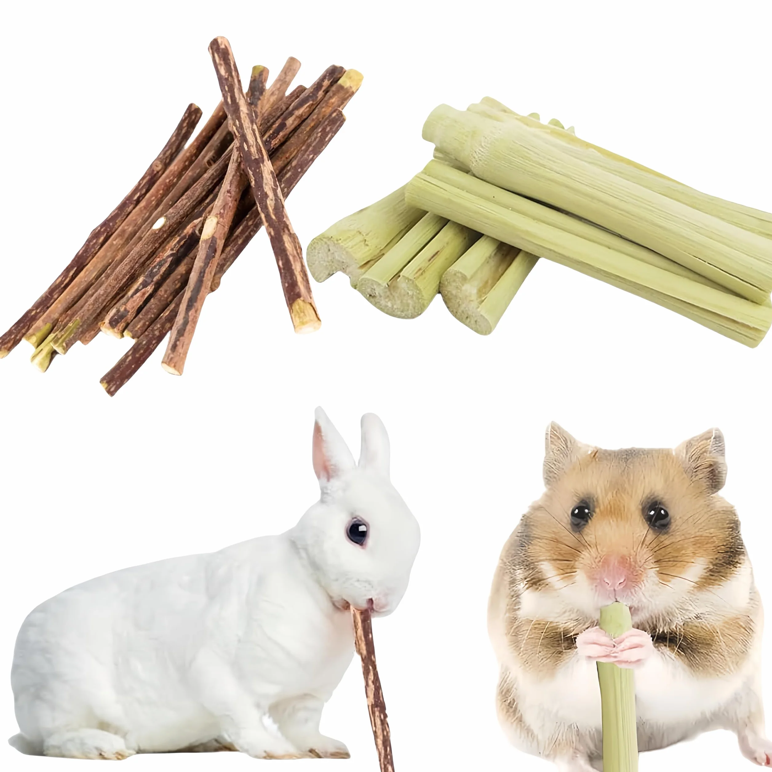 JabłKo żUć PałEczki,Bunny Kij Do żUcia,12 Szt. Kije JabłKowe，6 Szt. słodki bambus, MałE Zabawki Do żUcia,Zabawka Do żUcia KróLika Ze 100% Naturalną PałEczką JabłKową,KróLikiem,Chomikiem,Papugą