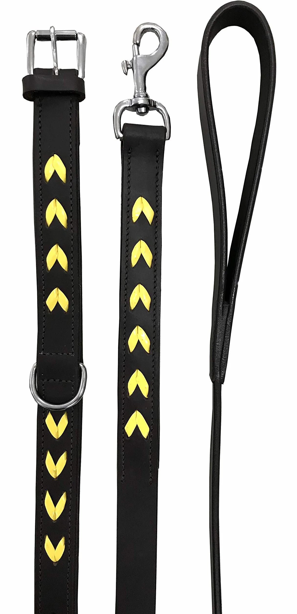 Genuine Leather Matching Pair Dog Collar and Lead Set - L (17-21 Inches)
