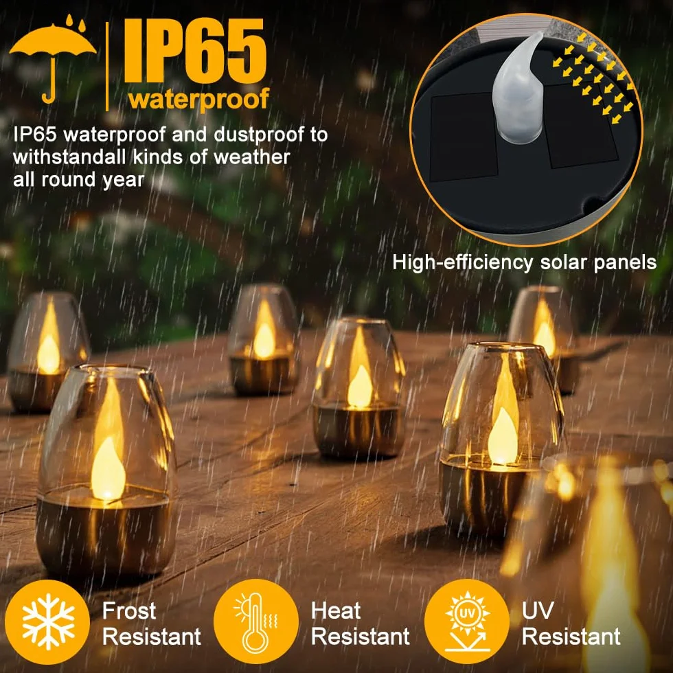 Solarne wodoodporne bezpłomieniowe świeczki LED, świeczki LED, elektryczne świeczki, solarne lampy do zewnątrz, lampka stołowa na latarnię, ogród, camping, taras, iluminacja balkonu, dekoracja