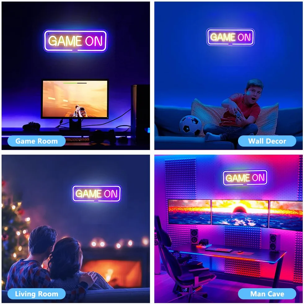 Neonowe światło LED GAME ON, szyld USB do gry, dekoracja ścienna