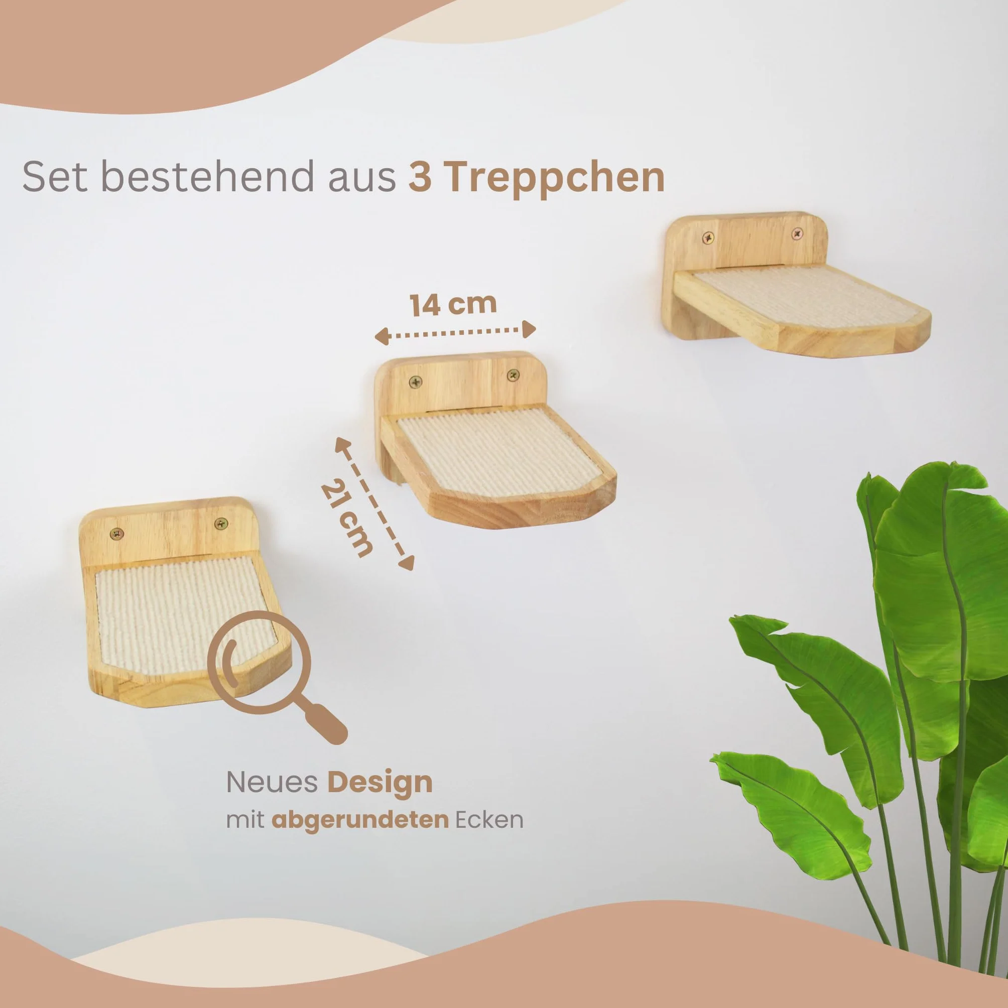 AZANO® Schody dla kota, zestaw 3 sztuk, ścianka do wspinaczki dla kotów, drabinka dla kota [nowoczesne wzornictwo z drewna], ściana schodowa dla kota, drabinka dla kotów, meble do wspinaczki, rozmiar