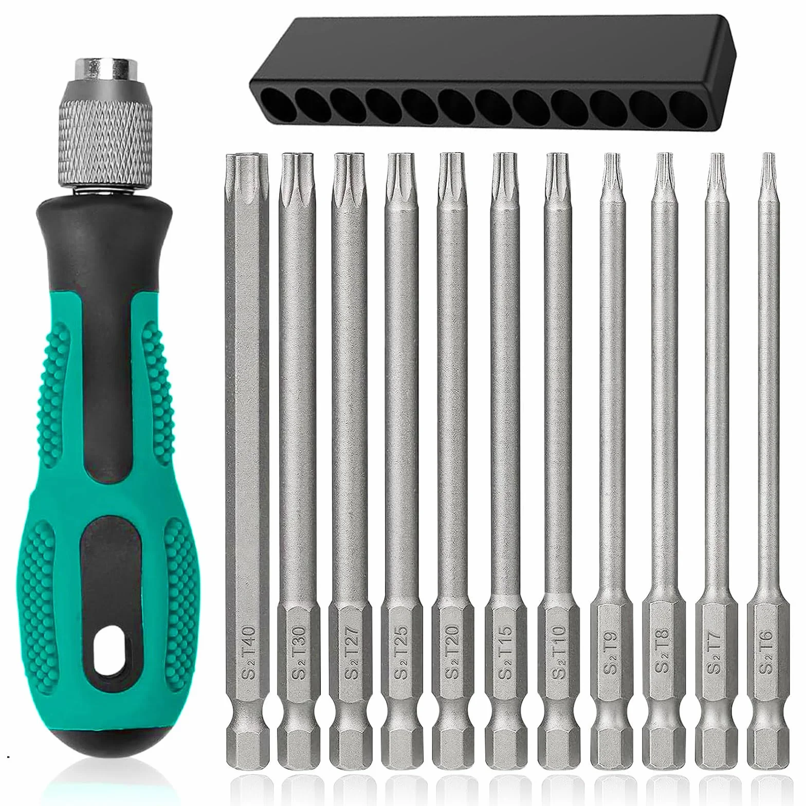13-częściowy zestaw wkrętaków Torx, bit wkrętakowy 1/4 cala (6,35 mm) 100 mm, magnetyczny wkrętak Torx Star z głowicą z otworem, zestaw bitów elektrycznych S2, T6-T40 do wkrętarek akumulatorowych