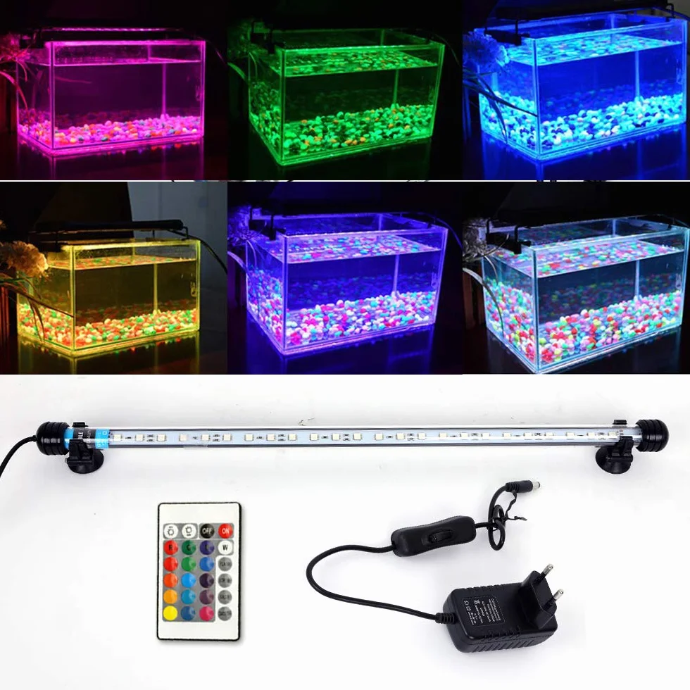 VARMHUS Lampa LED 18-112 cm do akwarium, wodoszczelna lampa do akwarium, wtyczka UE, podwodna belka świetlna LED (RGB, 37 cm)