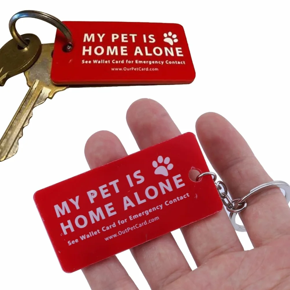 Dog are Home Alone Alert Card & Key Tags with Call Cards Pet Keychain