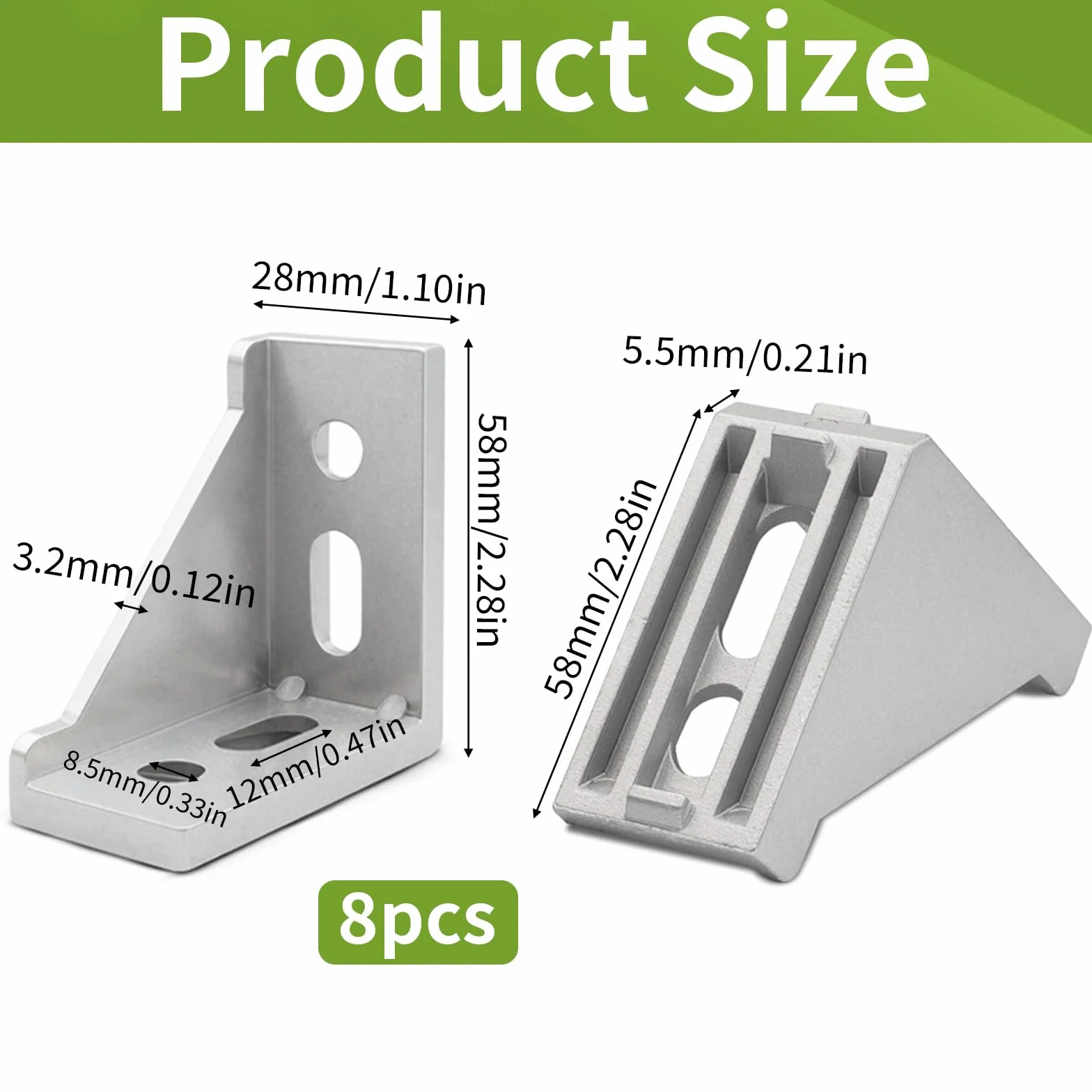8 sztuk kątowników aluminiowych, materiał mocujący, kątownik 30 x 60, profil aluminiowy, 90 stopni, łączniki kątowe, aluminiowe łączniki narożne do profili aluminiowych, profil rozporowy