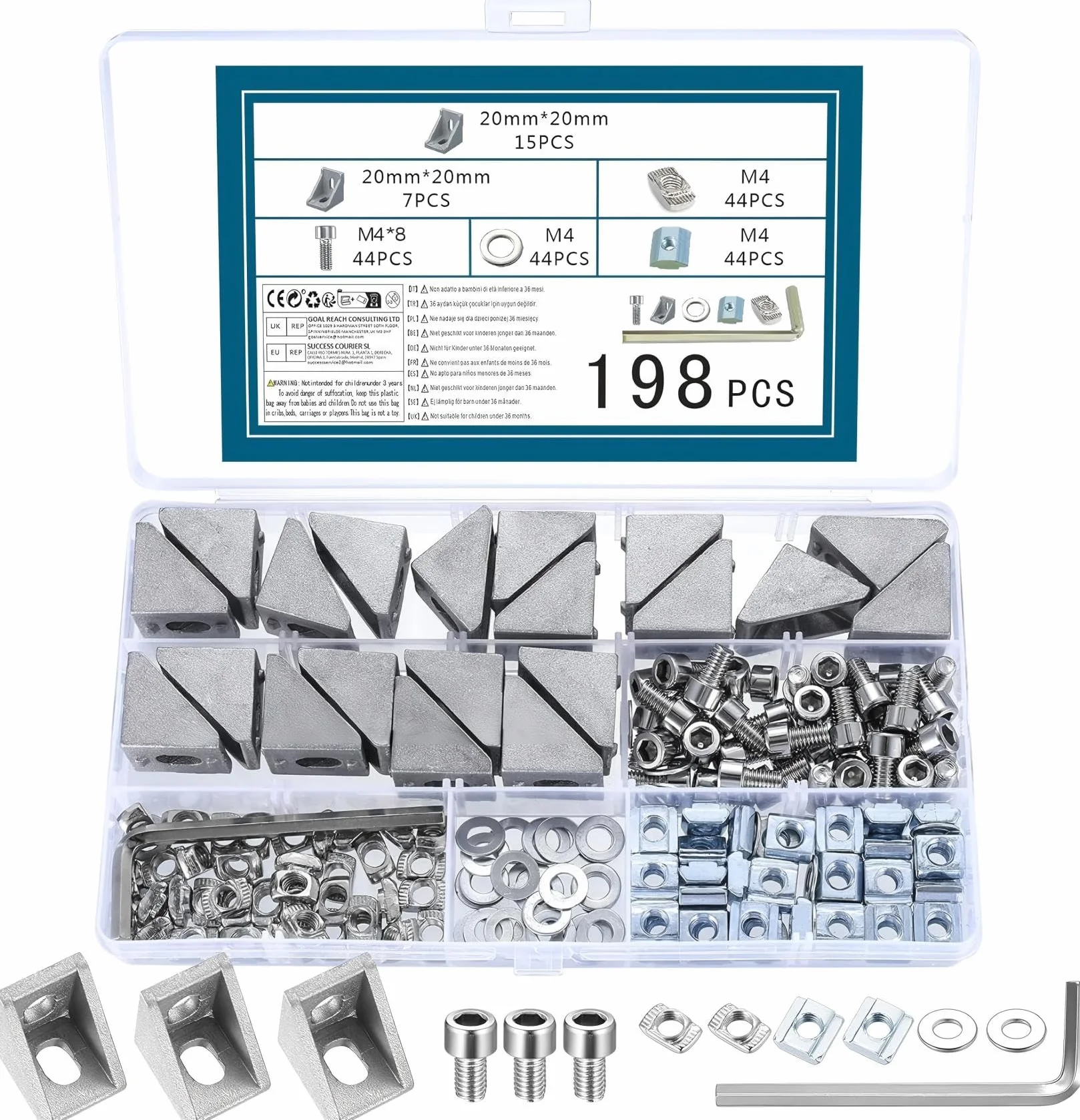 Profil aluminiowy 22 szt. 20 x 20 nakrętek, 6 profili L, łącznik kątowy 90 stopni