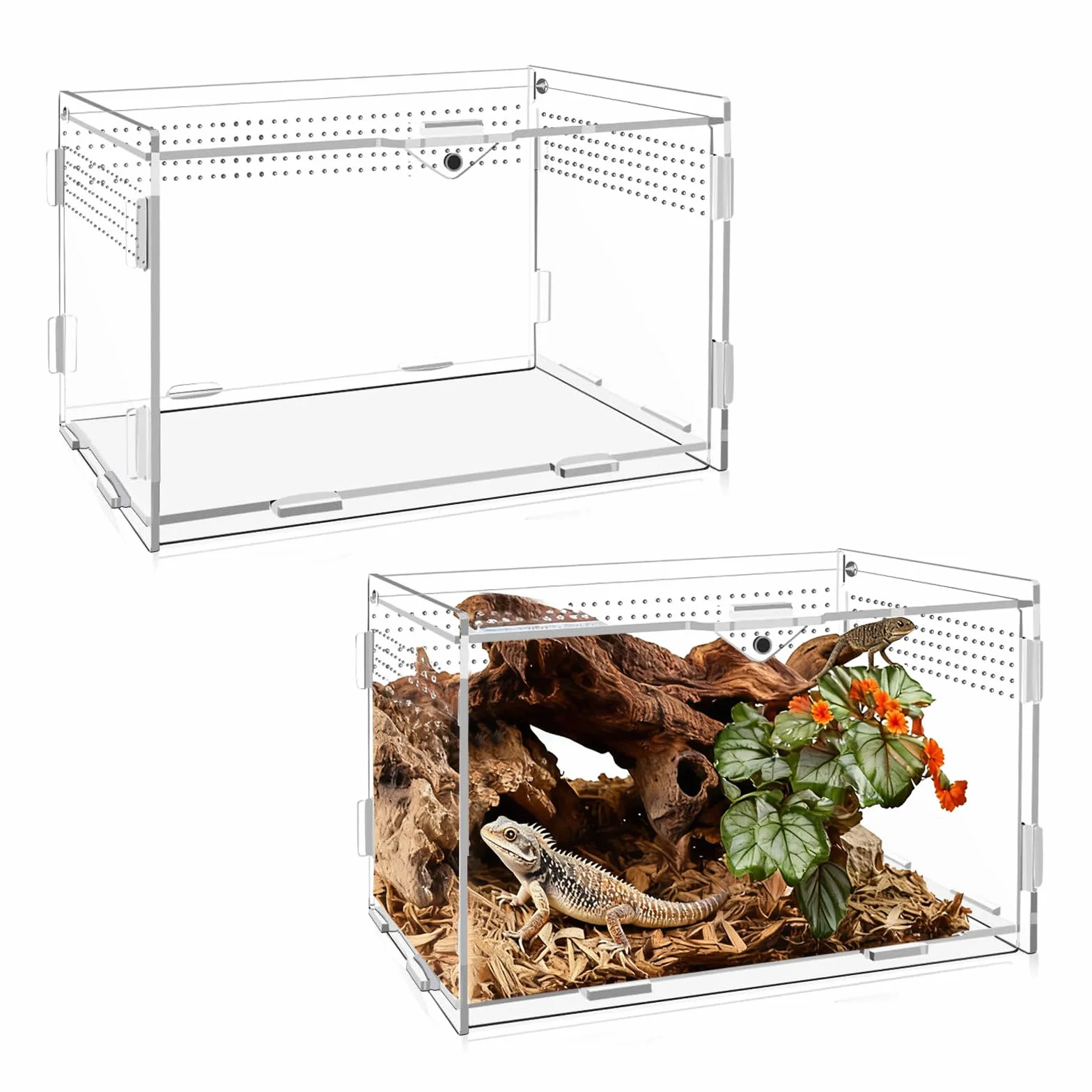 Terrarium akrylowe ślimaki, 20 x 12 x 12 cm, terrarium akrylowe, przezroczyste małe z otworami wentylacyjnymi wivarium, dla pająków, gekonów, żółwi, pojemnik na owady