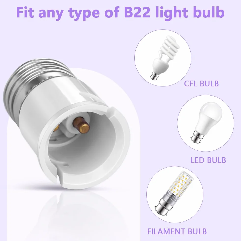 AUAUY adapter oprawki E27 na B22, konwerter oprawek żarówek, adapter śrubowy na Bajonet, konwerter gniazdo ES na BC, do żarówek LED, żarówek żarowych, żarówek CFL, opakowanie 4-pakowe
