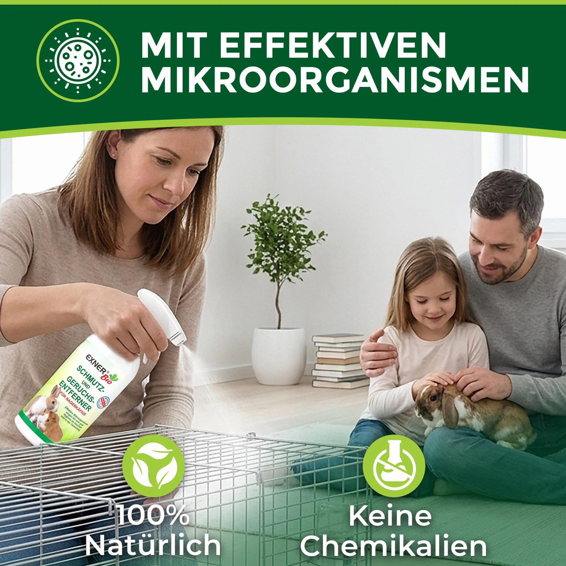 Środek do usuwania zapachów i brudu do klatek dla gryzoni – z mikroorganizmami przeciwko odchodom, moczowi i zapachom zwierząt domowych, 100% naturalny i delikatny – butelka z rozpylaczem
