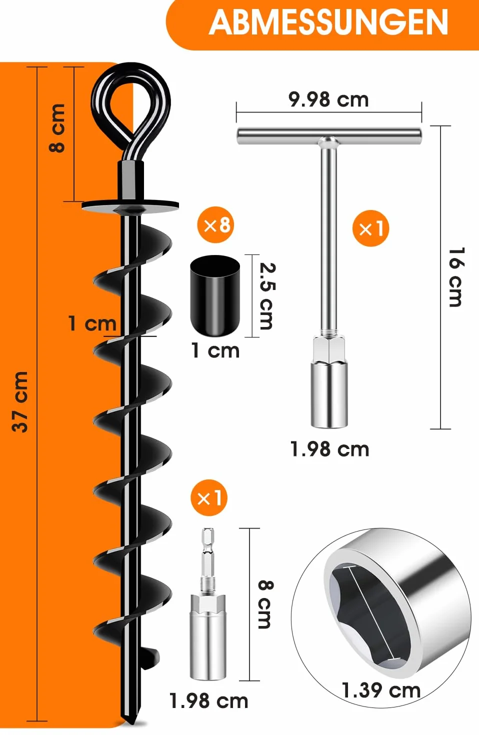 Kotwa gruntowa Heavy Duty – wytrzymała kotwa gruntowa 8 zestawów - Full&Wide Screw, zestaw do bezpiecznego mocowania w podłożu, do mocowania trampoliny, baldachimu, huśtawki itd