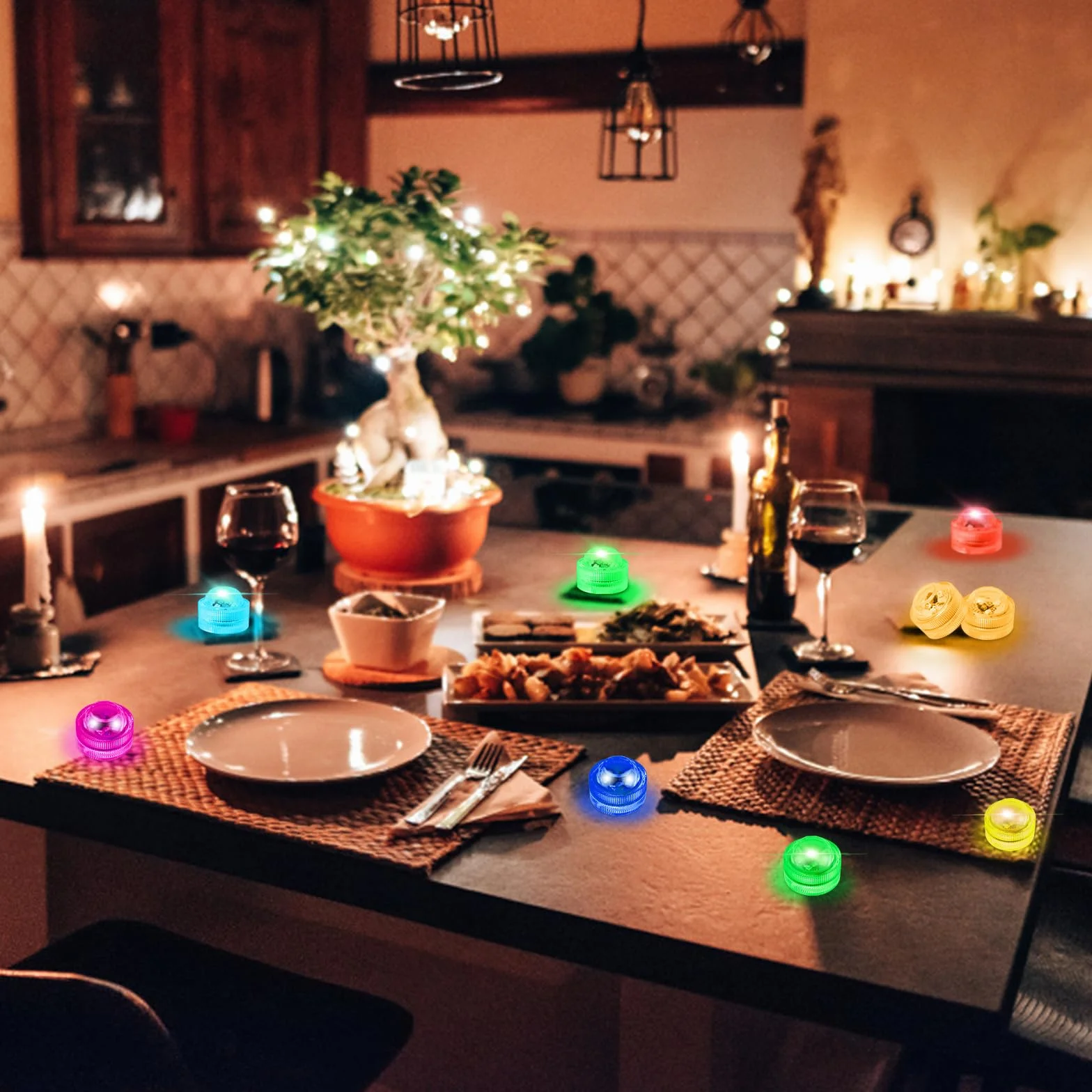 Podwodne podgrzewacze LED, 12 sztuk, wodoszczelne podgrzewacze z 2 pilotami zdalnego sterowania, zmiana kolorów RGB, oświetlenie stawu, do wazonu, ogrodu, na wesele, imprezę