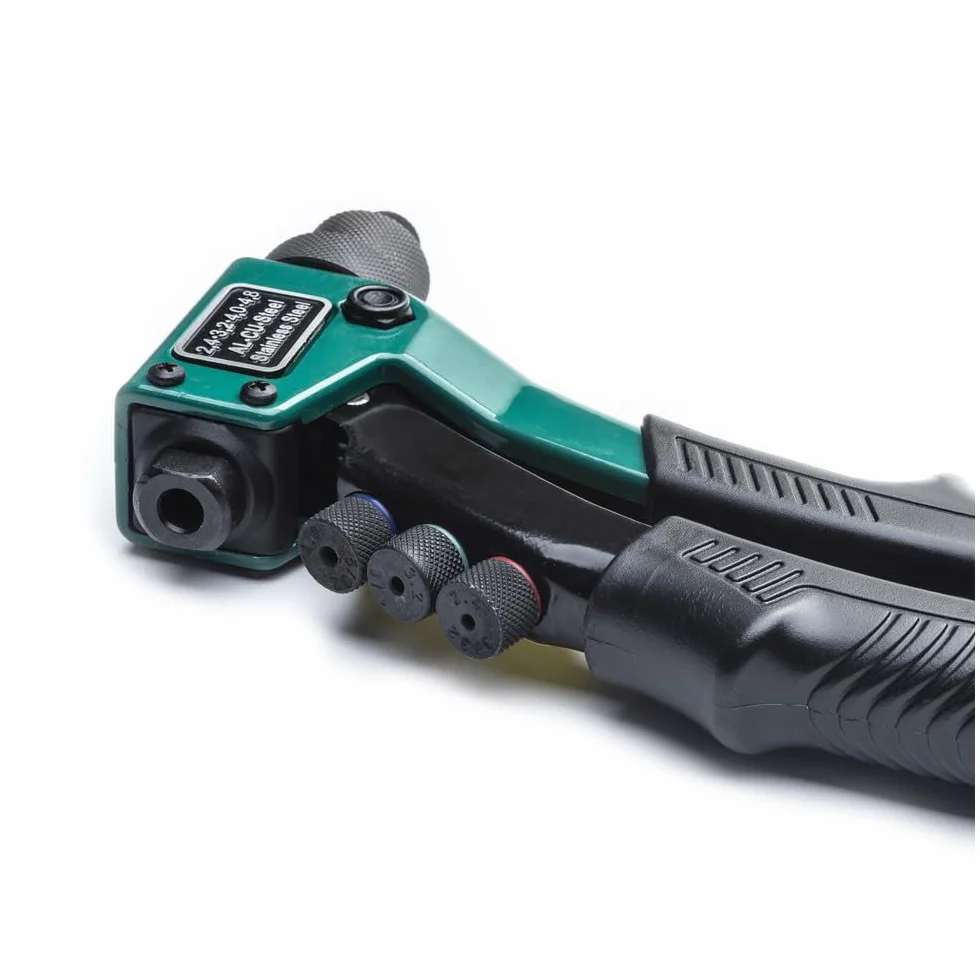 SATA ST90501SC 8-calowy pistolet do nitowania, z wytrzymałym stalowym korpusem i sprężynowym gumowym uchwytem, który automatycznie wysuwa trzpienie nitów