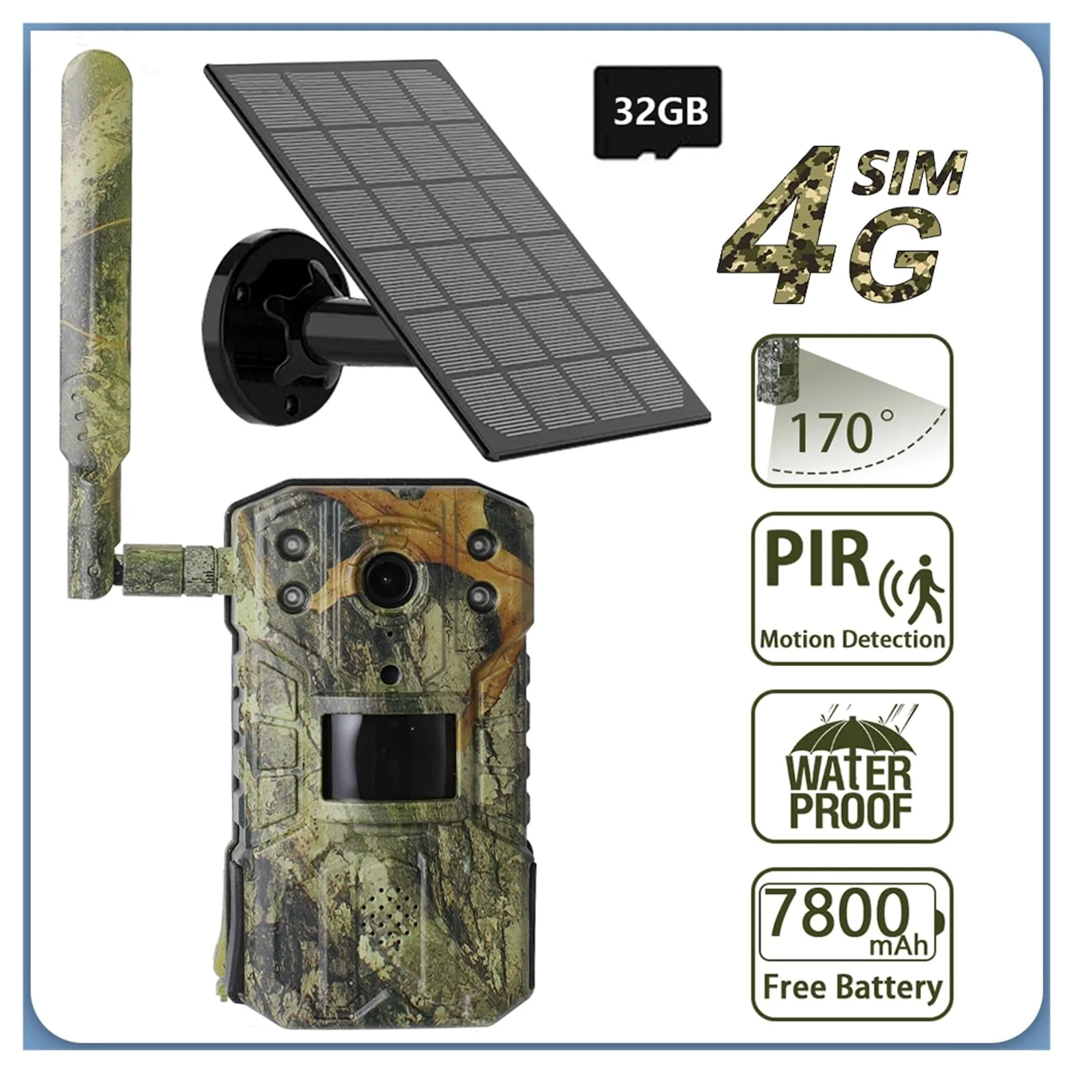 Solar Hunting Tracking Camera Wodoodporna Kamera Do Wykrywania Ruchu Wildlife Z Noktowizorem(With 32G memory card)