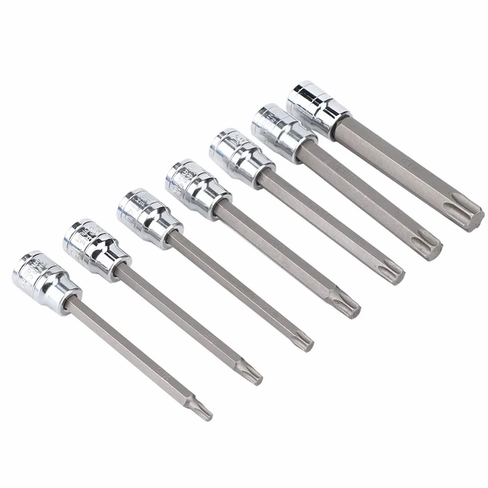 Zestaw nasadek Torx z wkładem bitowym T50 100 mm T40 i T45, długa nasadka T40, zestaw kluczy imbusowych, 7 szt. nasadek 3/8 cala, napęd bardzo długie nasadki bitów Torx