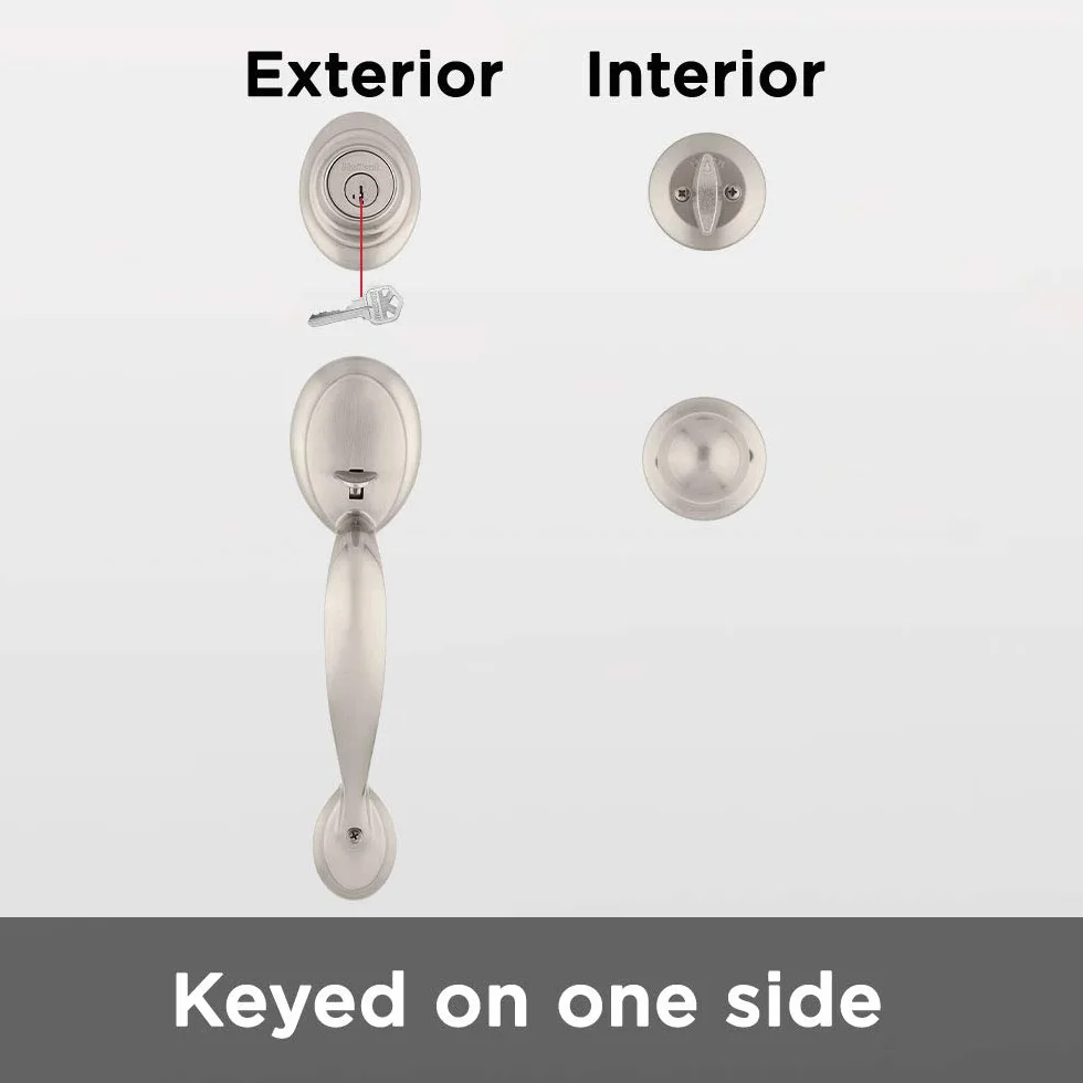 Kwikset 96870-090 Dakota pojedynczy cylindrowy zestaw klamek z pokrętłem polo z kluczem SmartKey z satynowym niklem (metal)