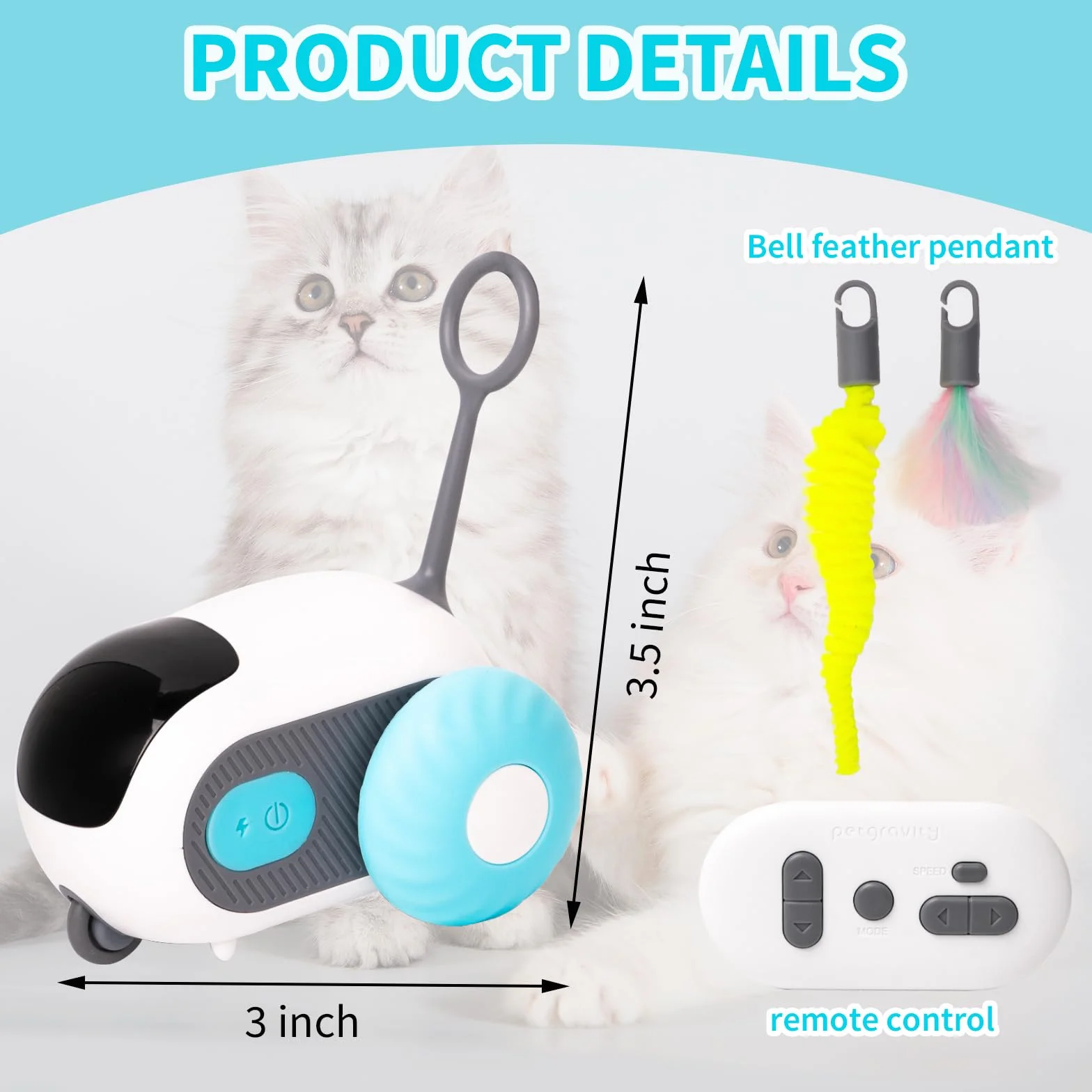 Cat Toy Samozatrudnienie, Cat Toy Elektryczne, Interaktywna 2-piórkowa zabawka kotów, Kontrolowalna obrotowość, Zabawka dla kota do samodzielnego zajęcia, zabawka dla kotów, elektryczna automatyczna