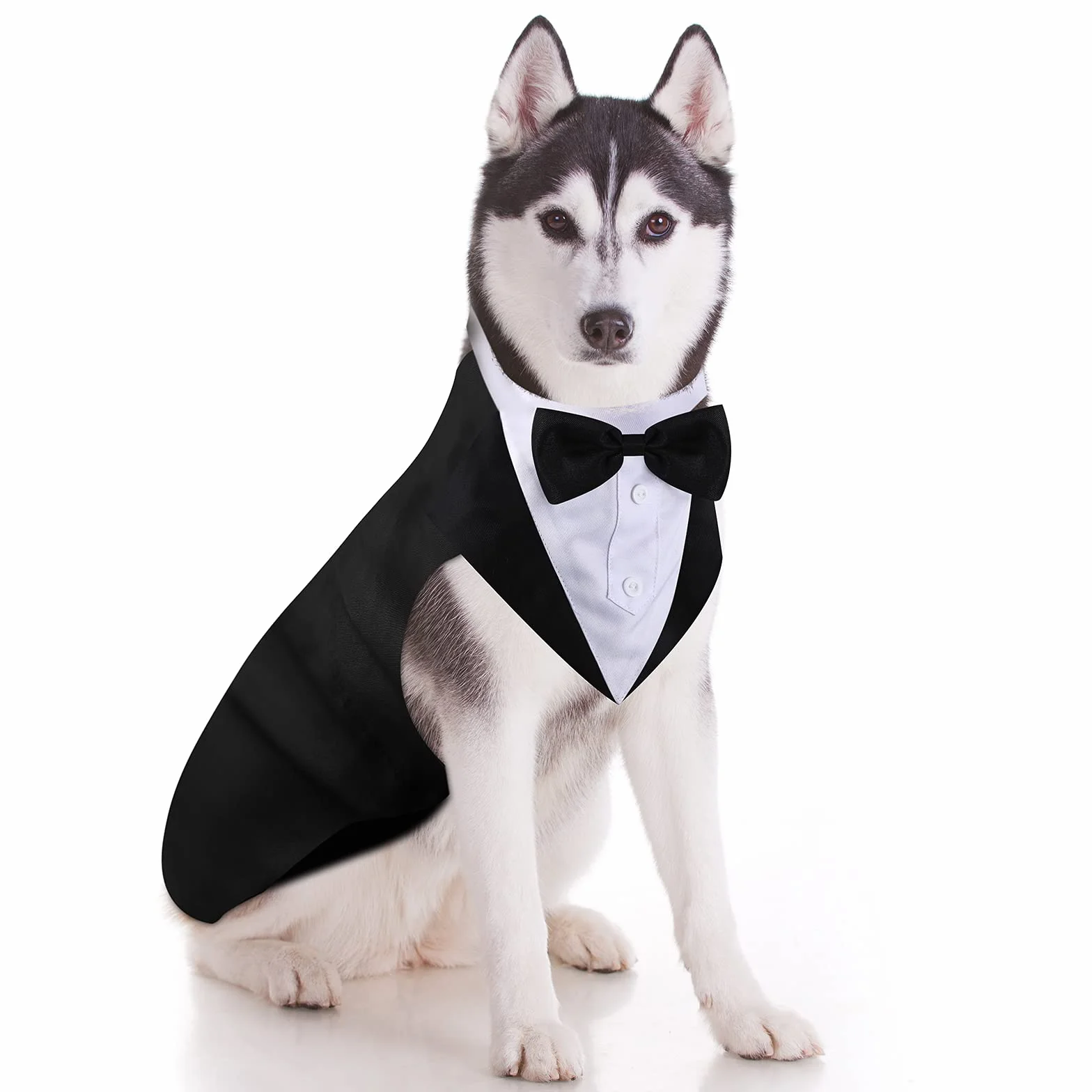 Pies smoking pies garnitur i bandana zestaw psy formalny smoking zwierzę domowe ślub przyjęcie garnitur muszka ślubna koszula na ślub Halloween urodziny kostiumy (L)