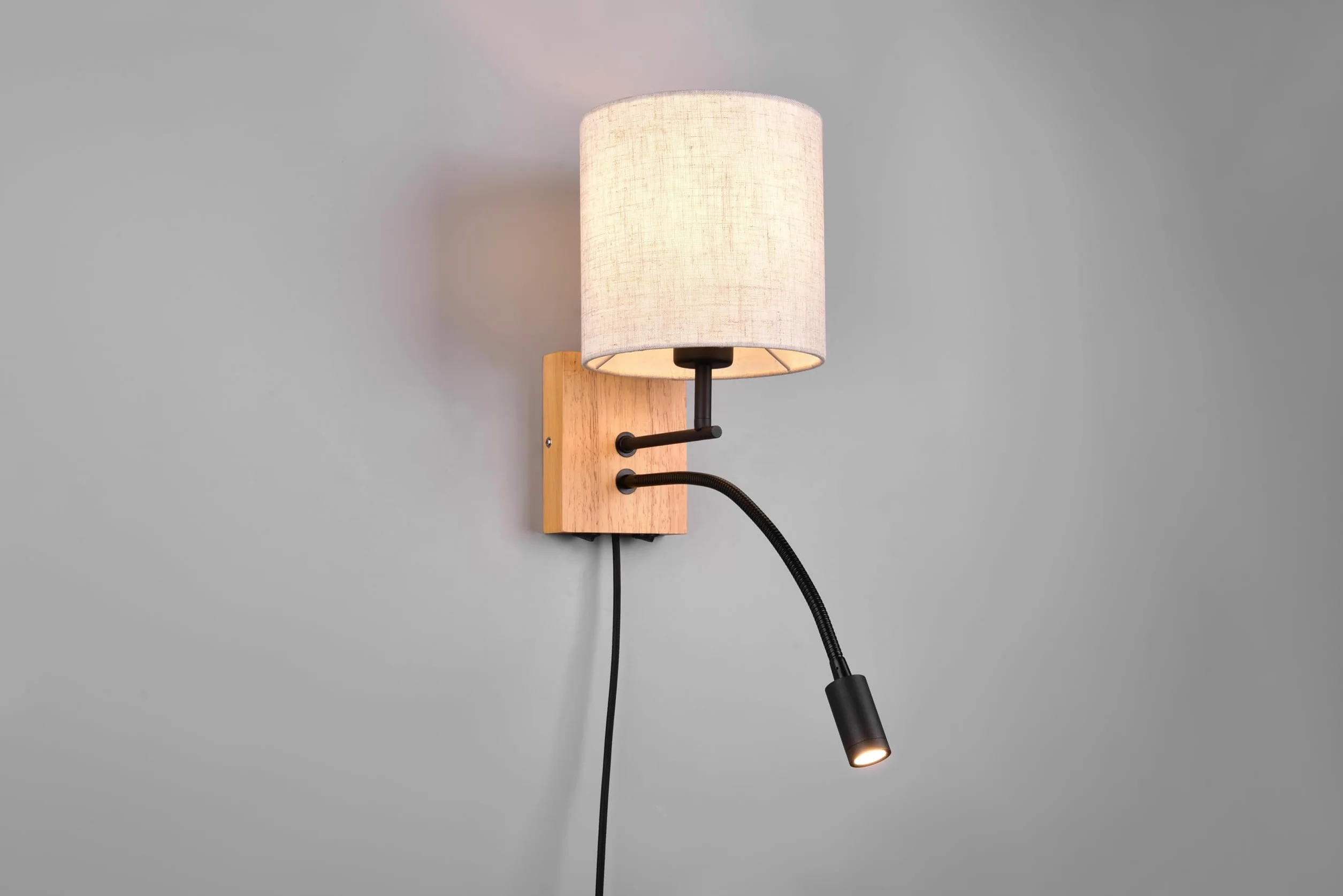 Trio Leuchten Kinkiet NILAM 212879236, naturalne drewno, abażur, bez 1x E27, ramię z diodą LED 3,1 W, Flex Connect